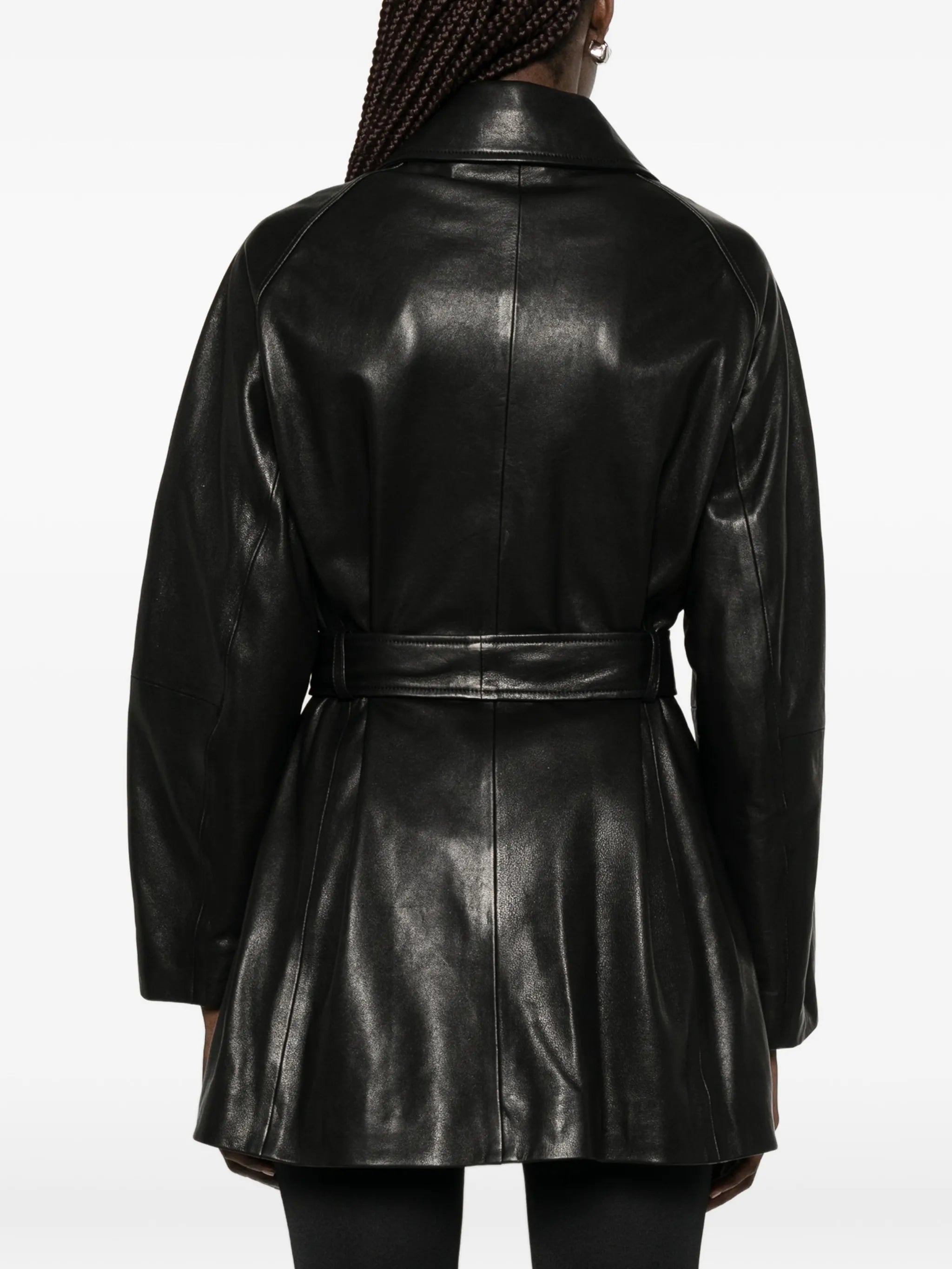 Quinn double-breasted leather coat