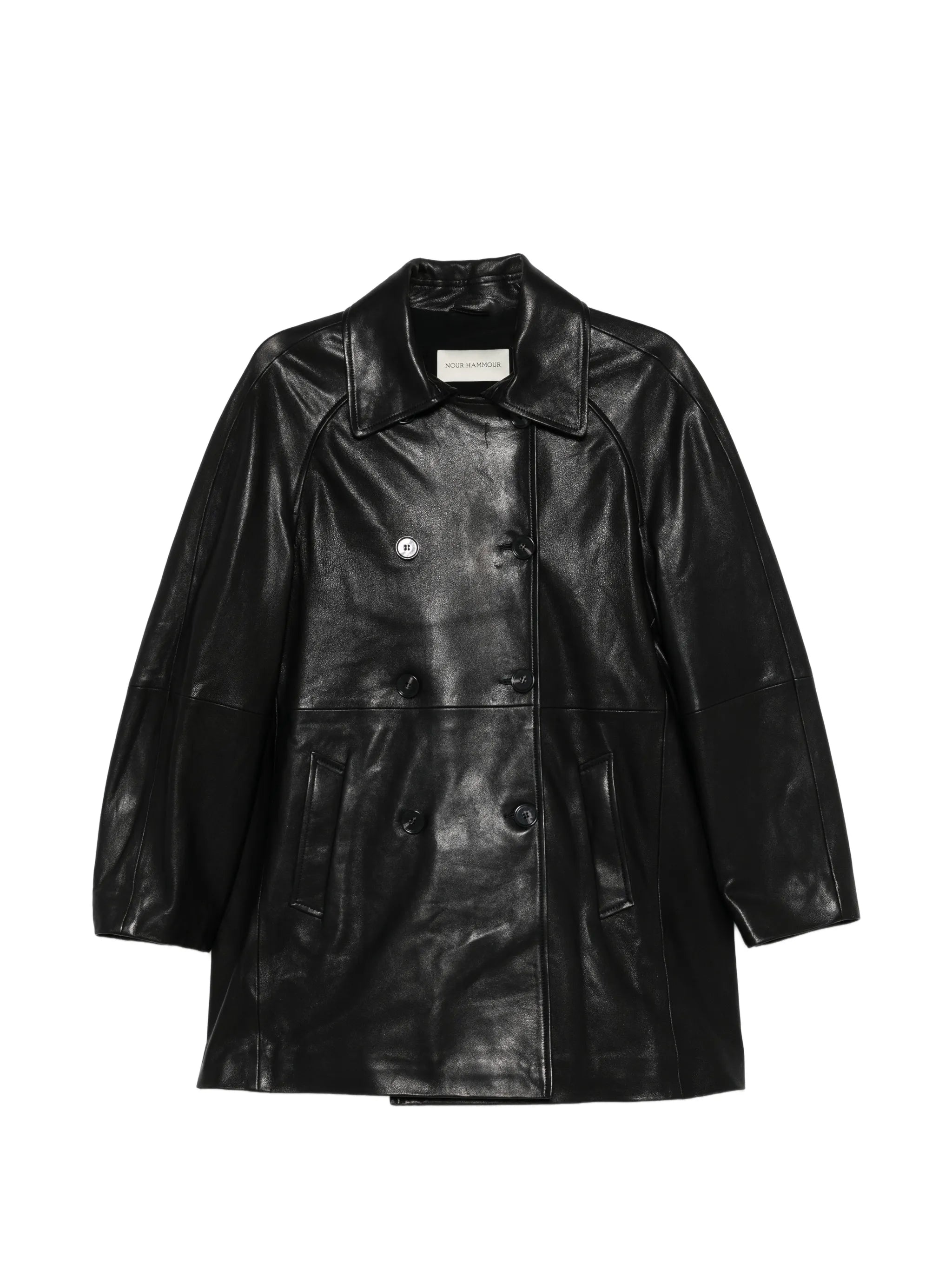 Quinn double-breasted leather coat