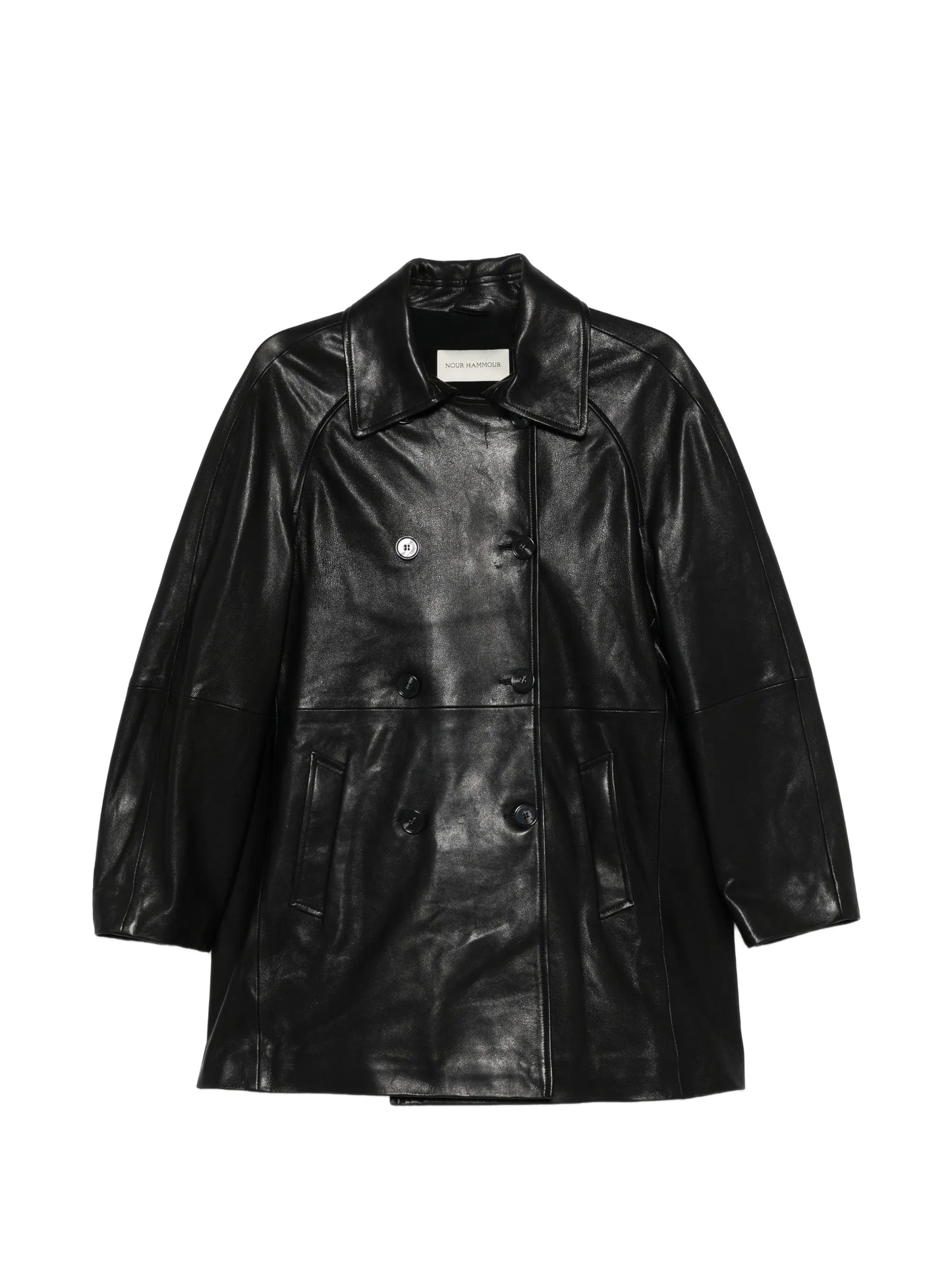 Quinn double-breasted leather coat