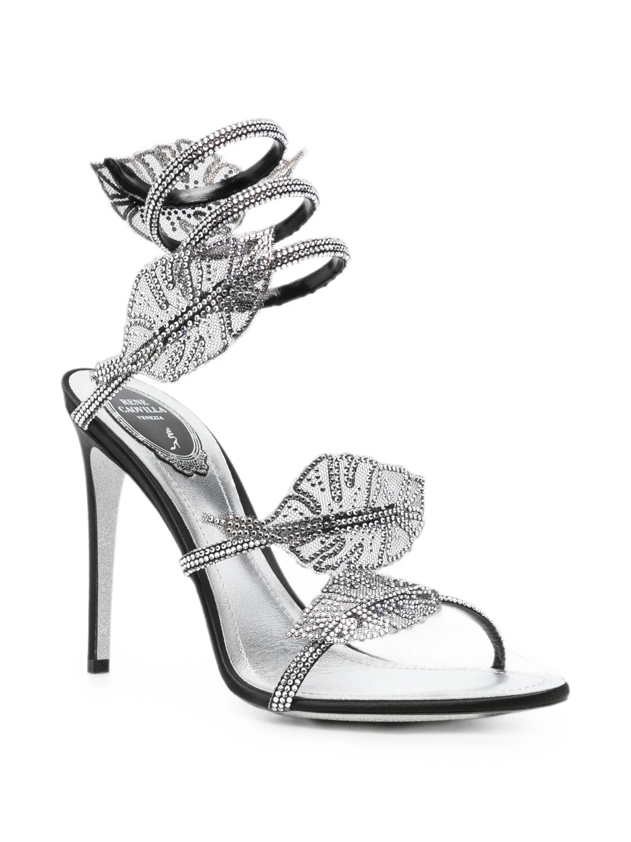 Leaf crystal-embellished heeled sandals