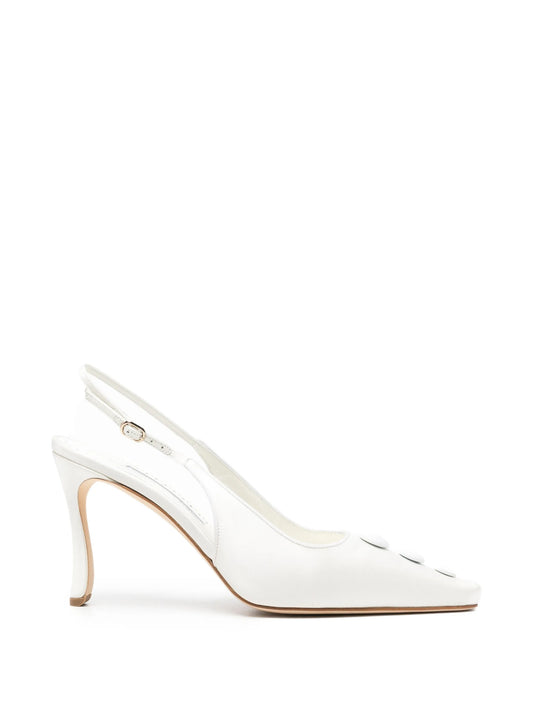 Alexa button-embellished slingback pumps