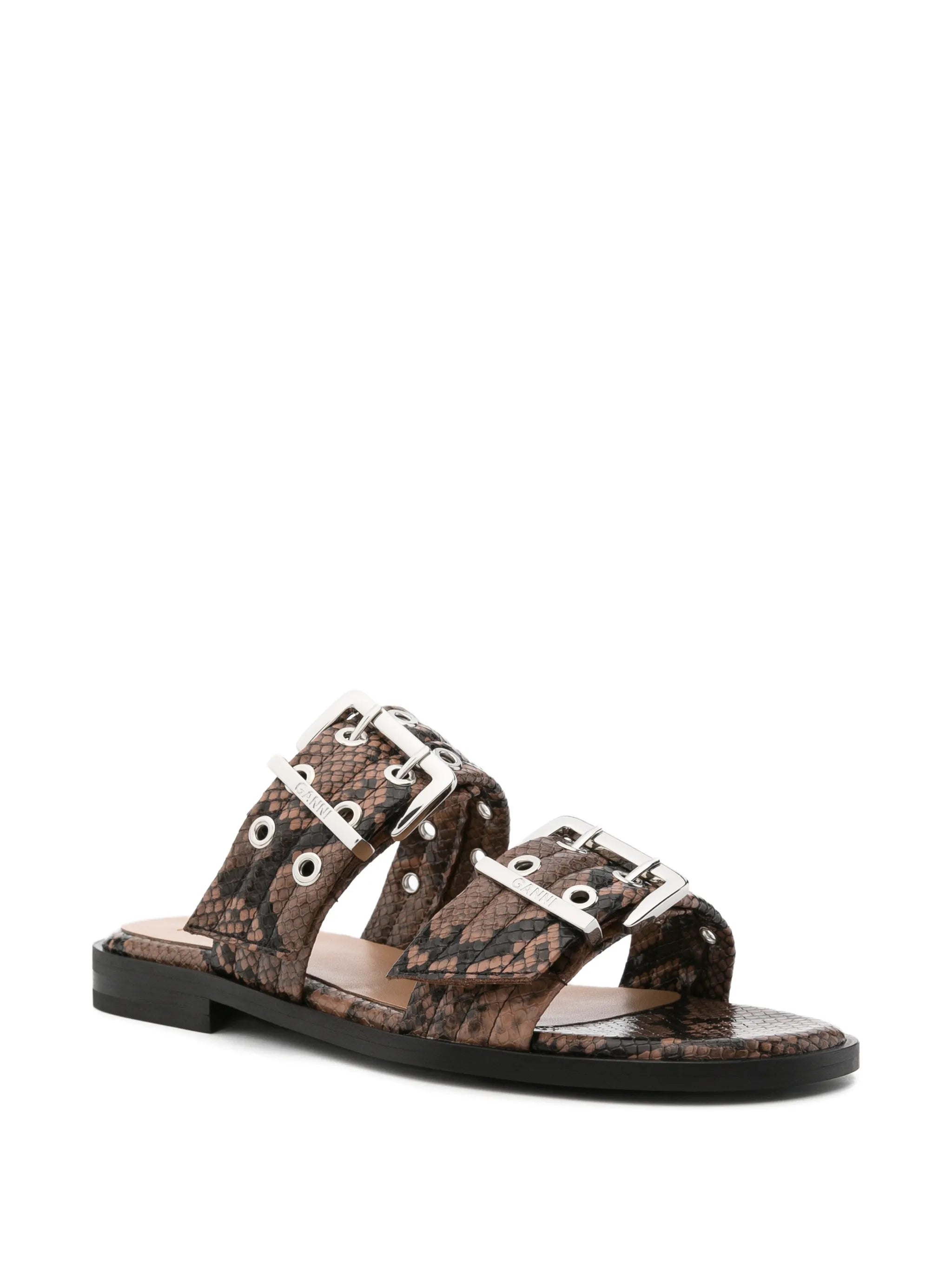 buckle-fastening snakeskin-effect sandals