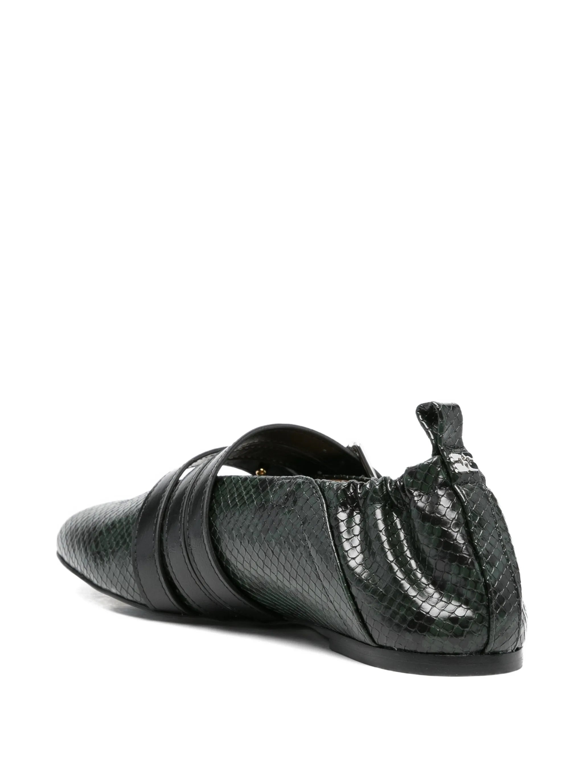 buckled snake-effect flat pumps