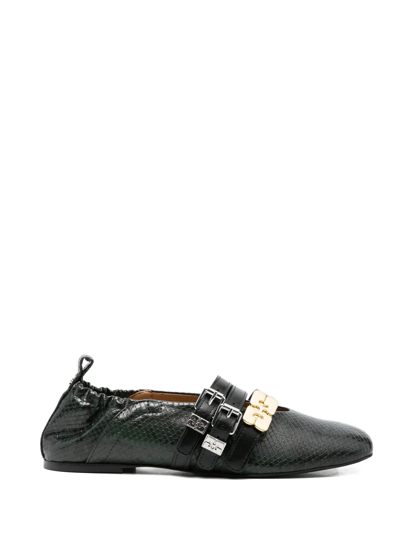 buckled snake-effect flat pumps