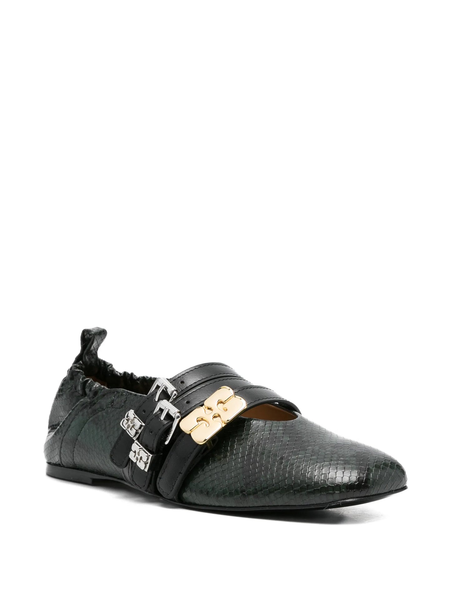 buckled snake-effect flat pumps