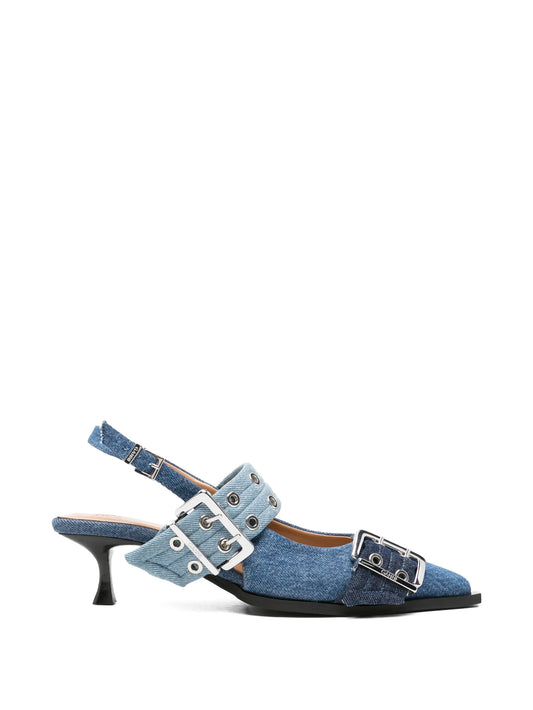 buckle-detail denim pumps