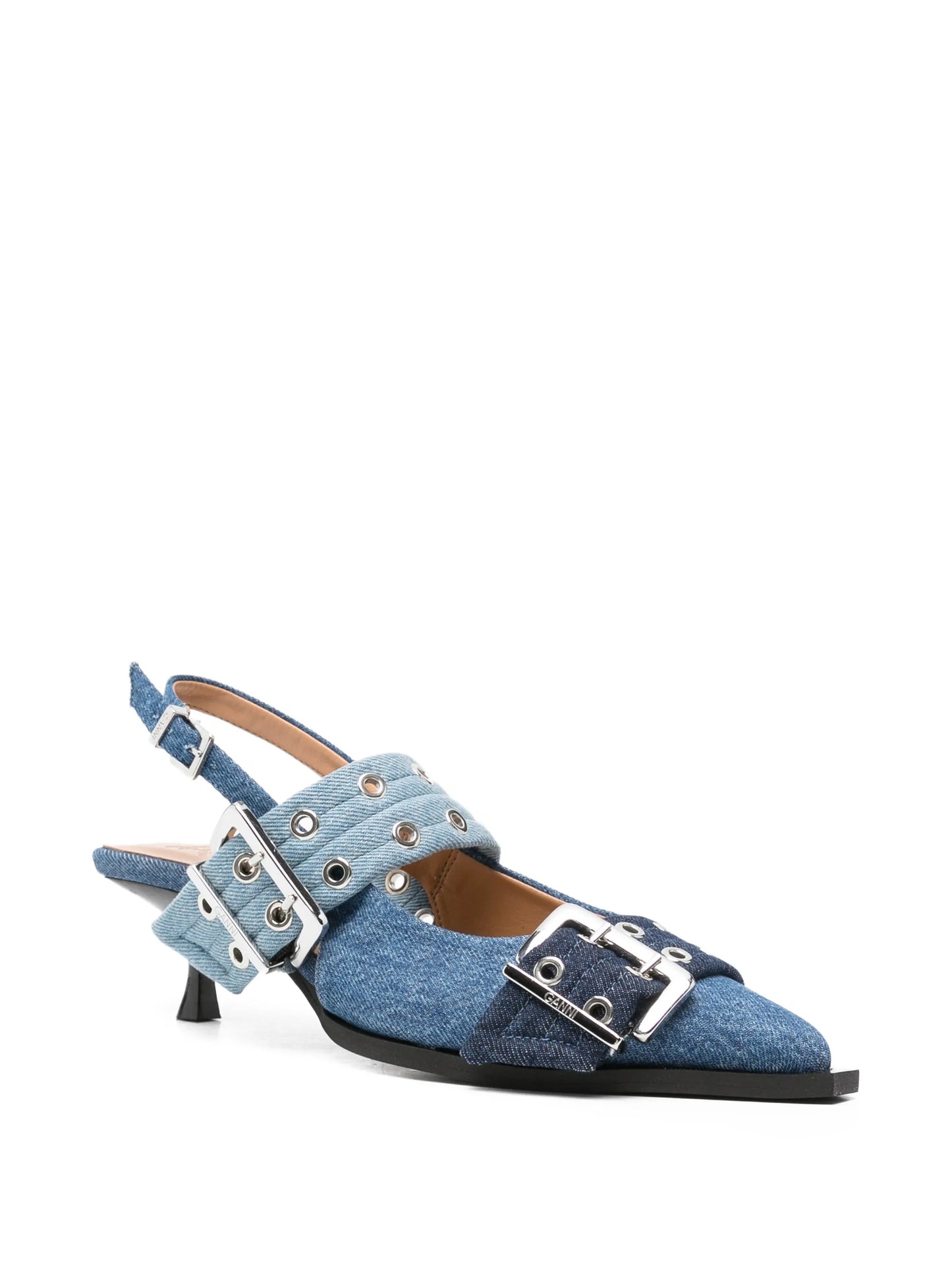 buckle-detail denim pumps