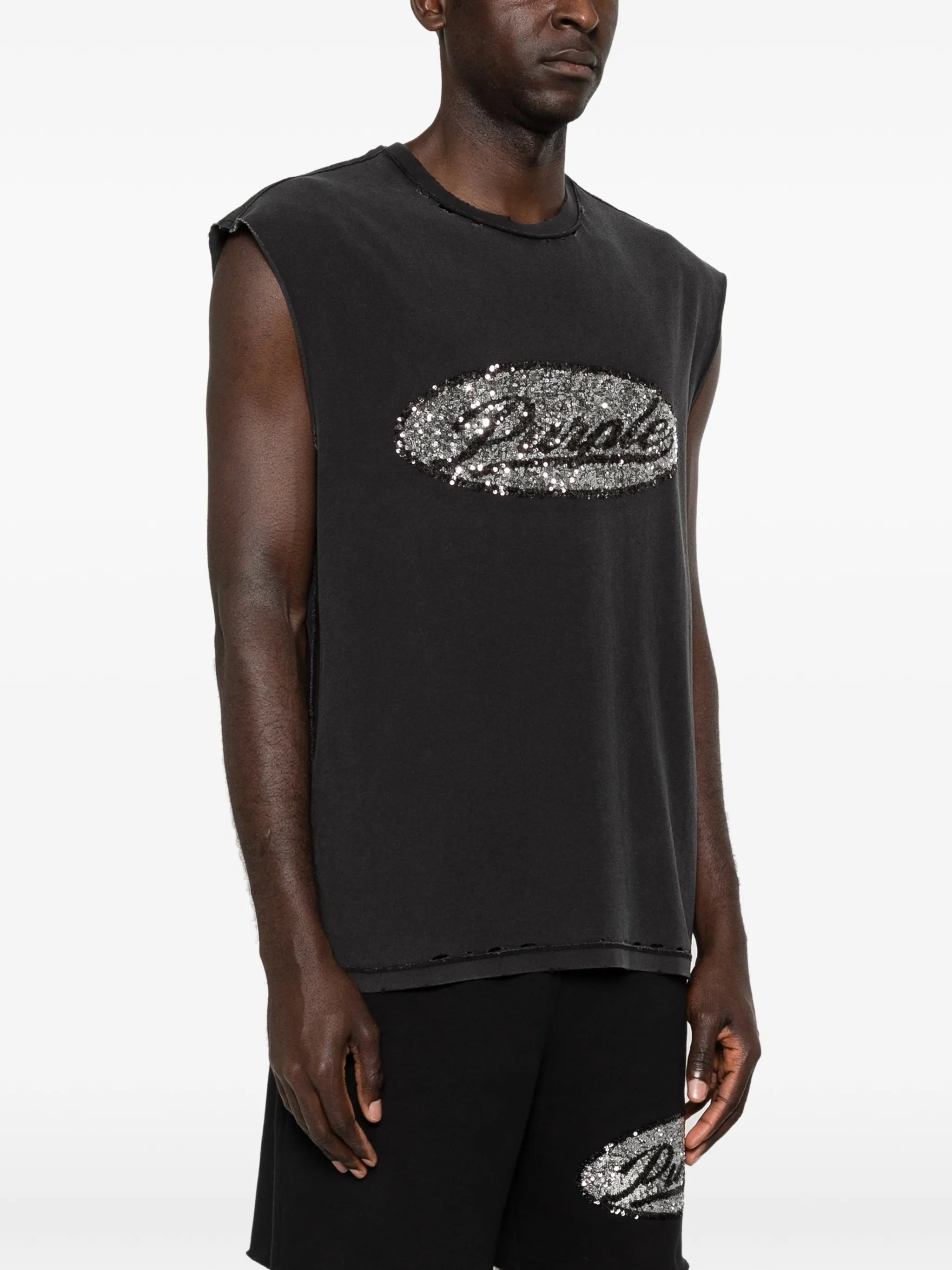 sequin-embellished textured tank top