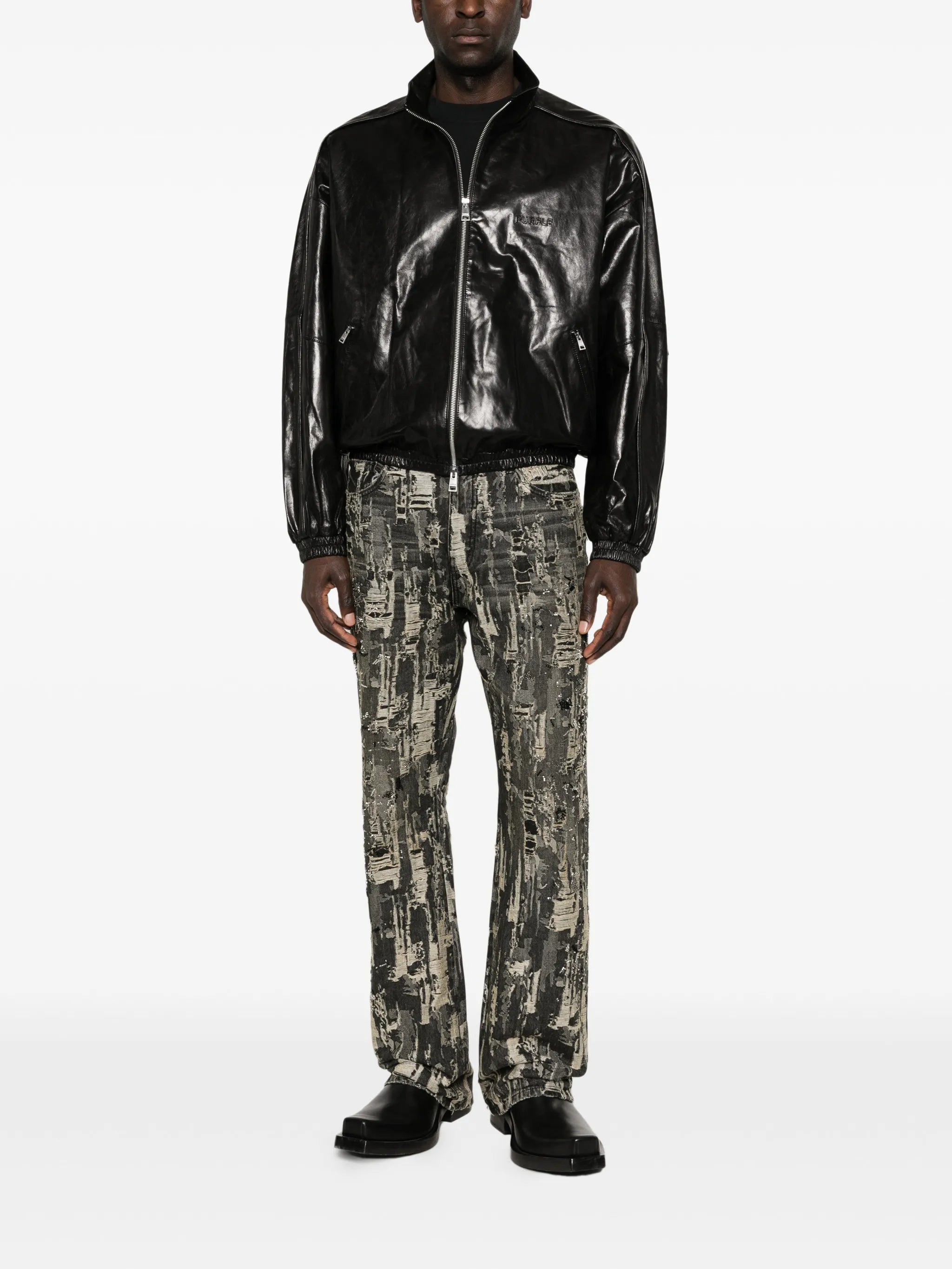 P026 beaded destroyed baggy jeans