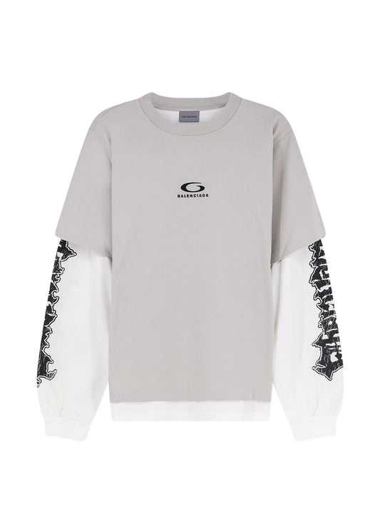 layered-sleeve logo-embroidered t-shirt