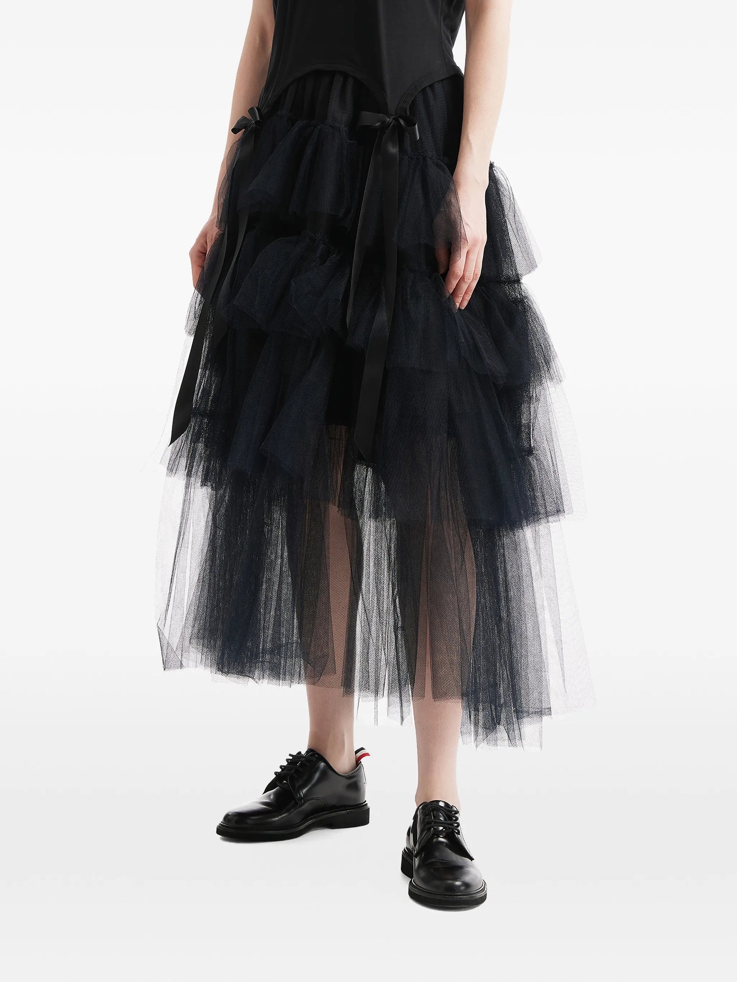tiered ribbon midi skirt