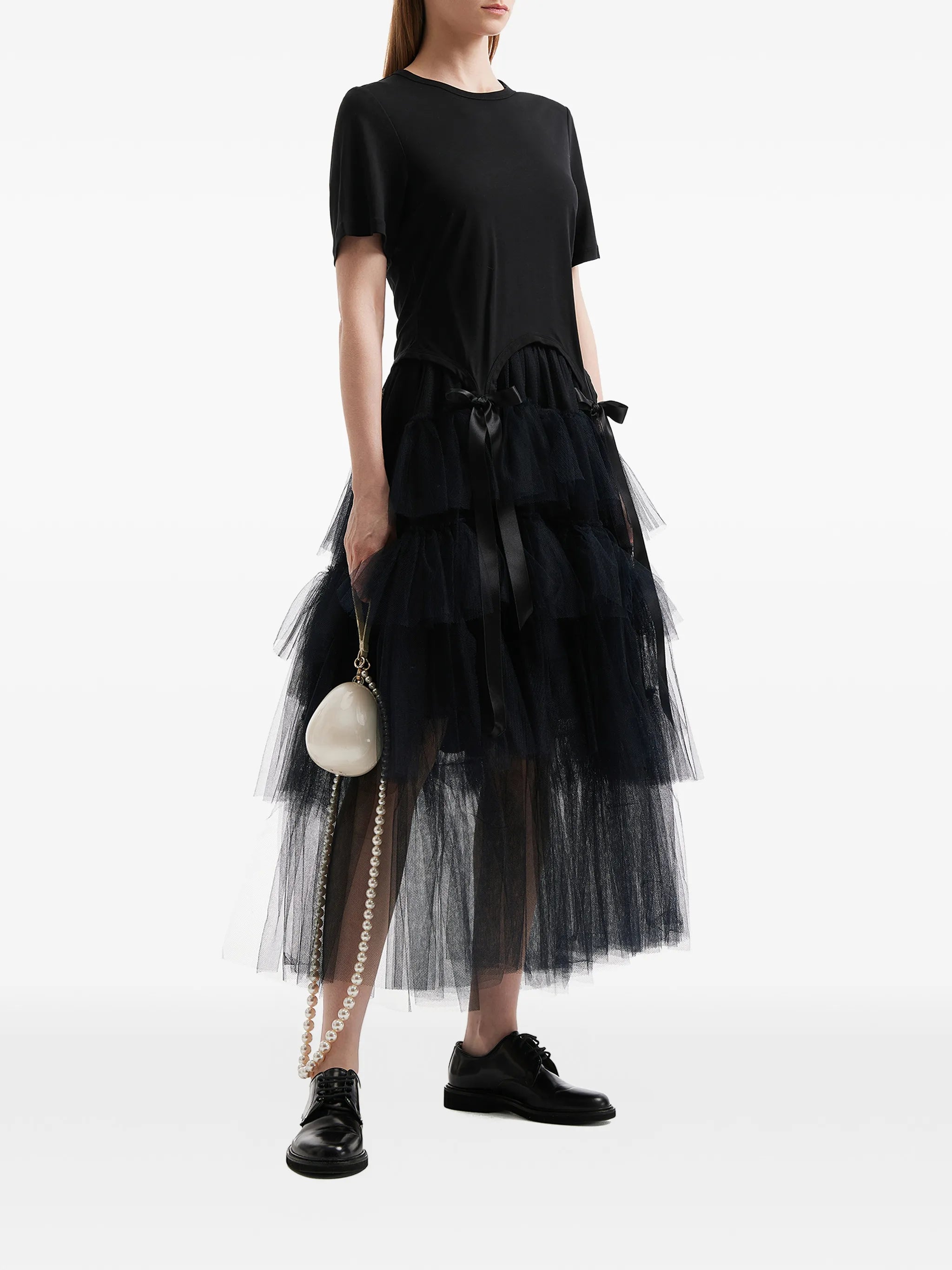 tiered ribbon midi skirt