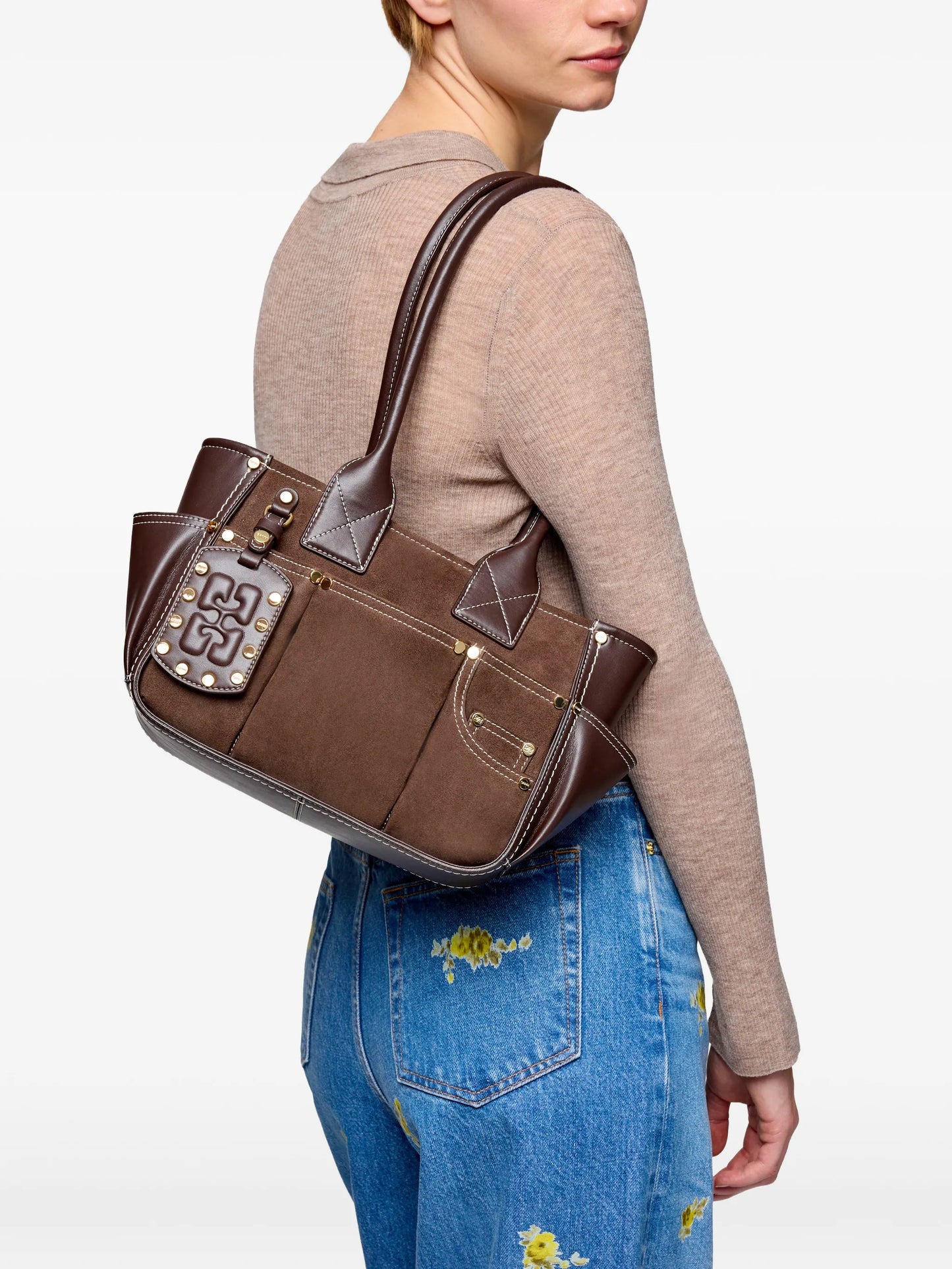 stud embellished shoulder bag