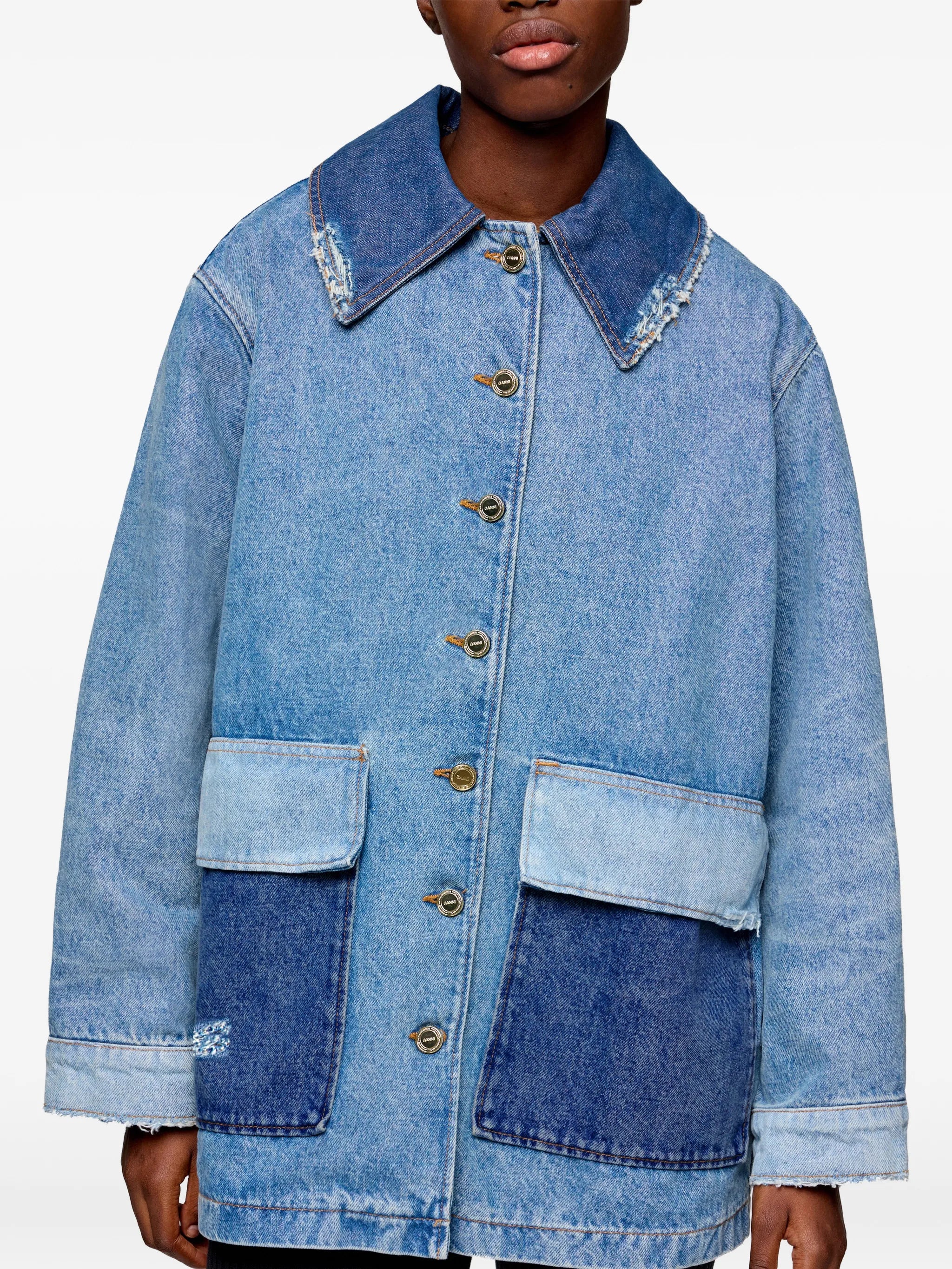 jacket in patchwork denim