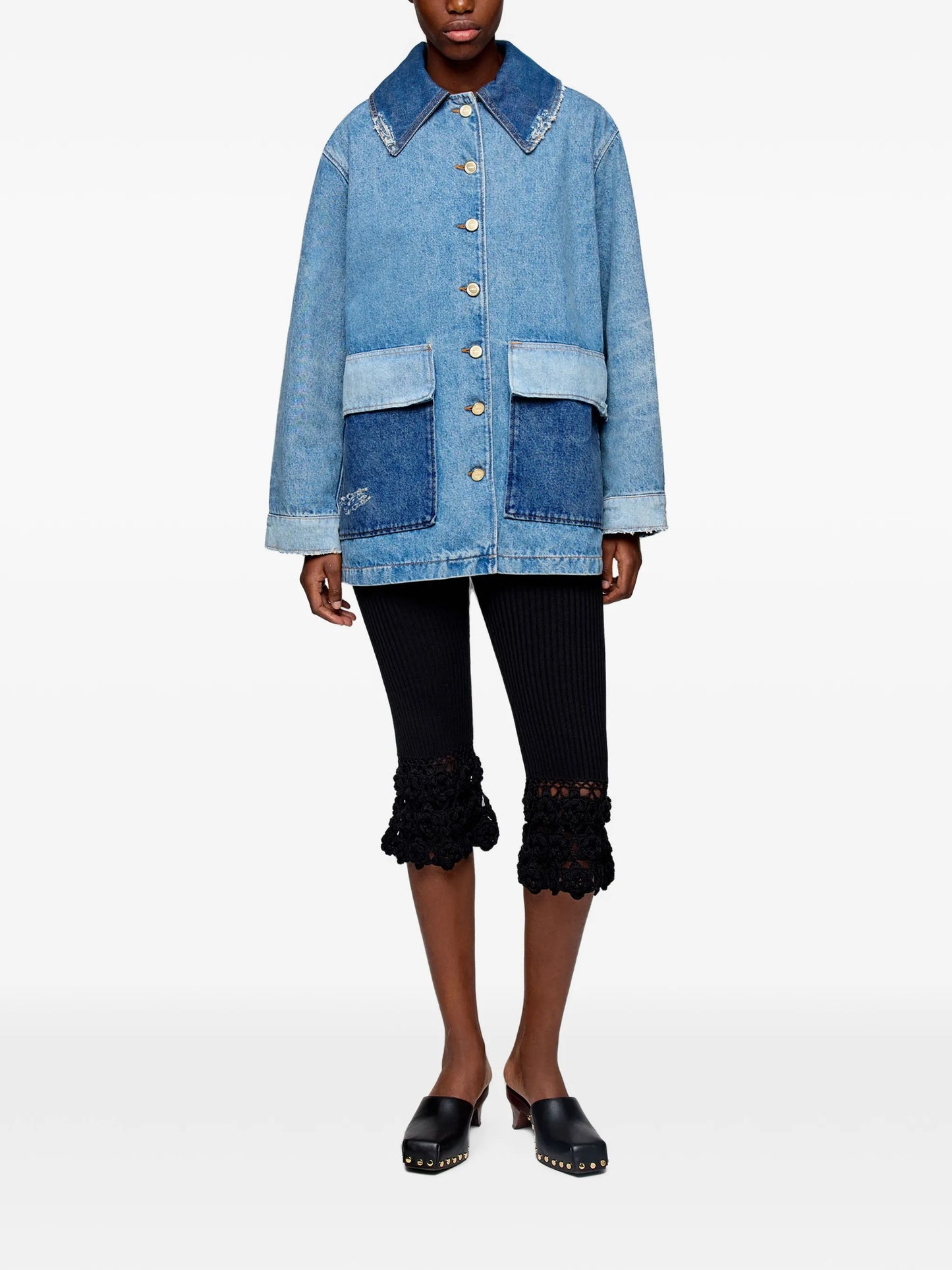 jacket in patchwork denim