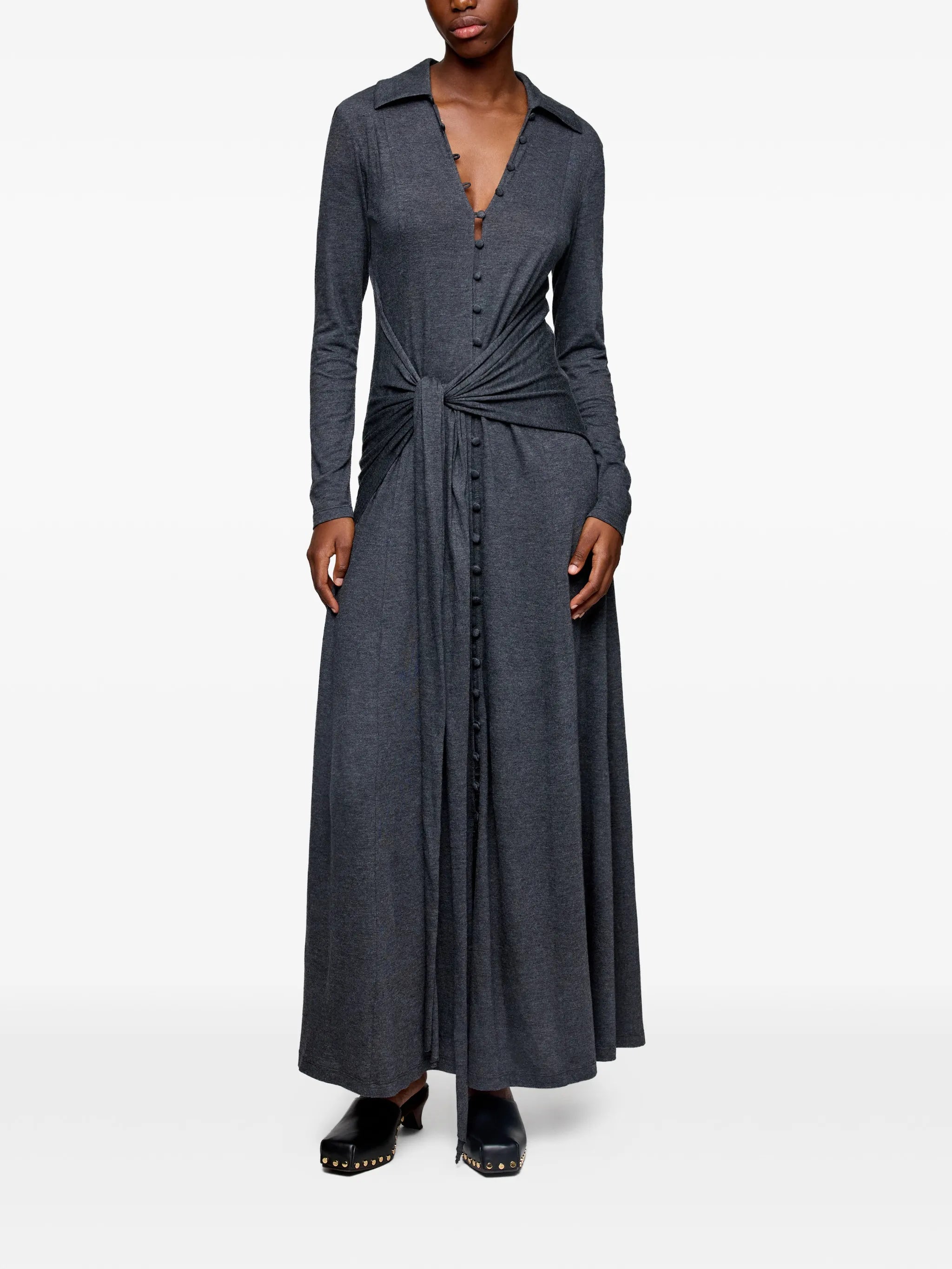 buttoned tie-waist maxi dress