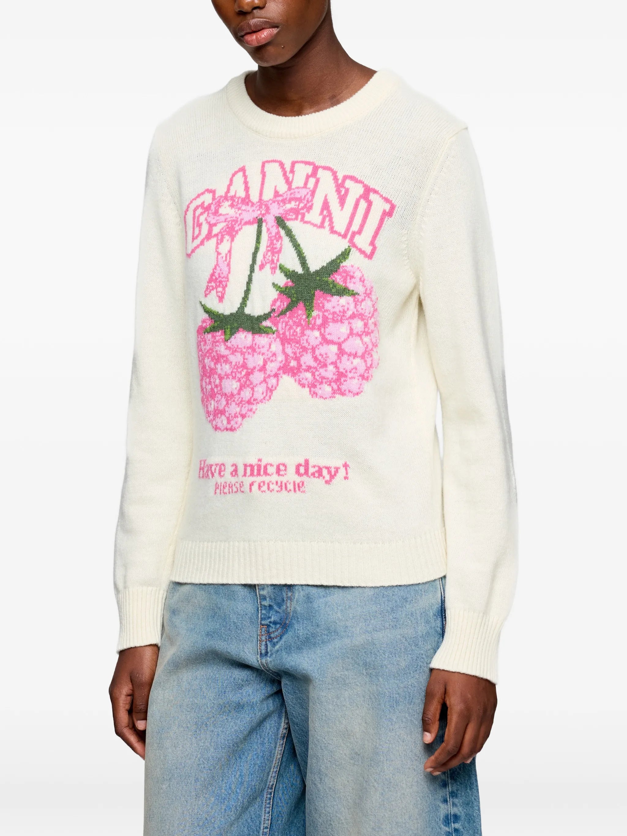 raspberry graphic-print jumper