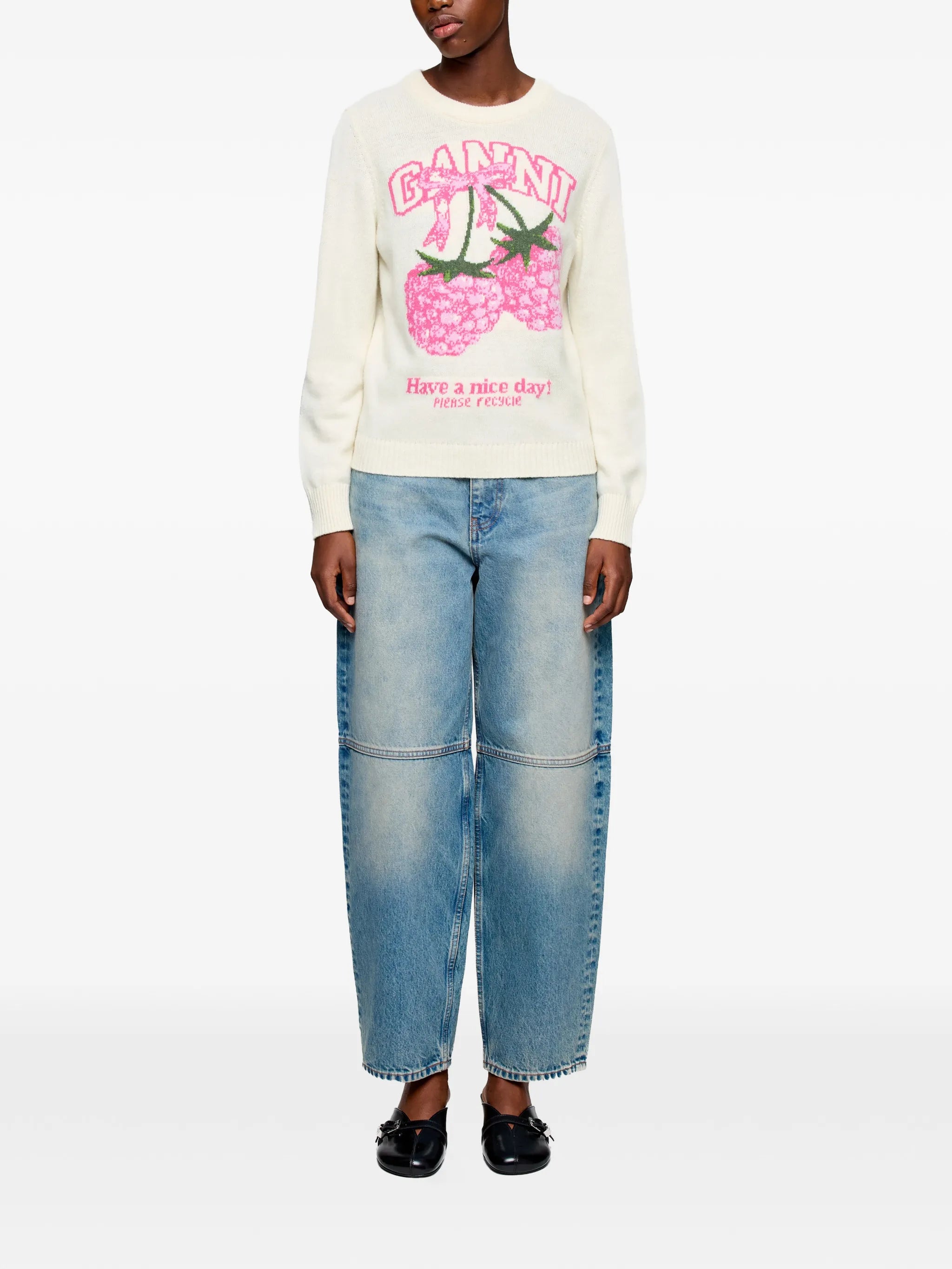 raspberry graphic-print jumper