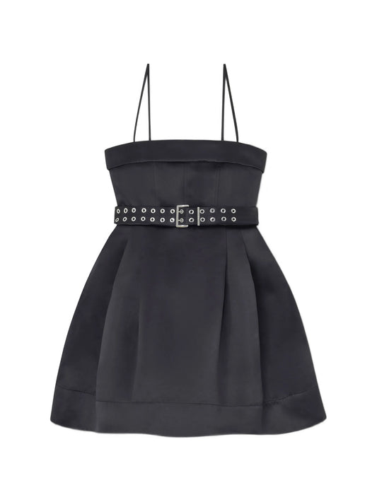 belted spaghetti-strap mini dress