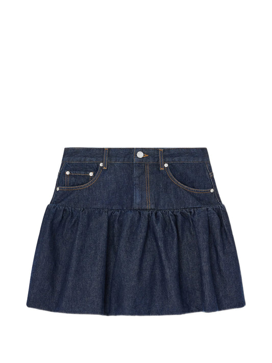 ruffled denim mini skirt