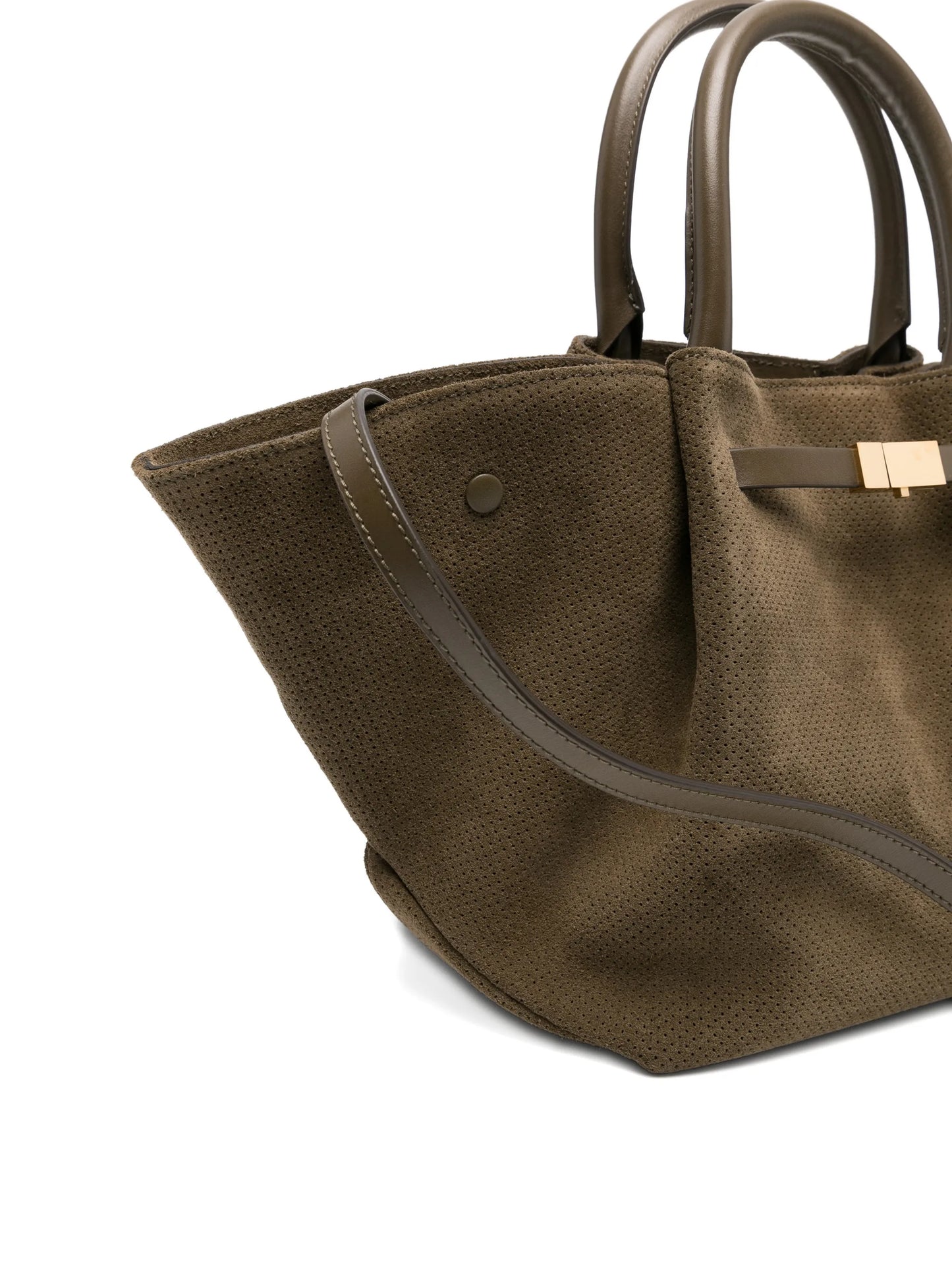 Midi New York perforated-detail suede tote bag