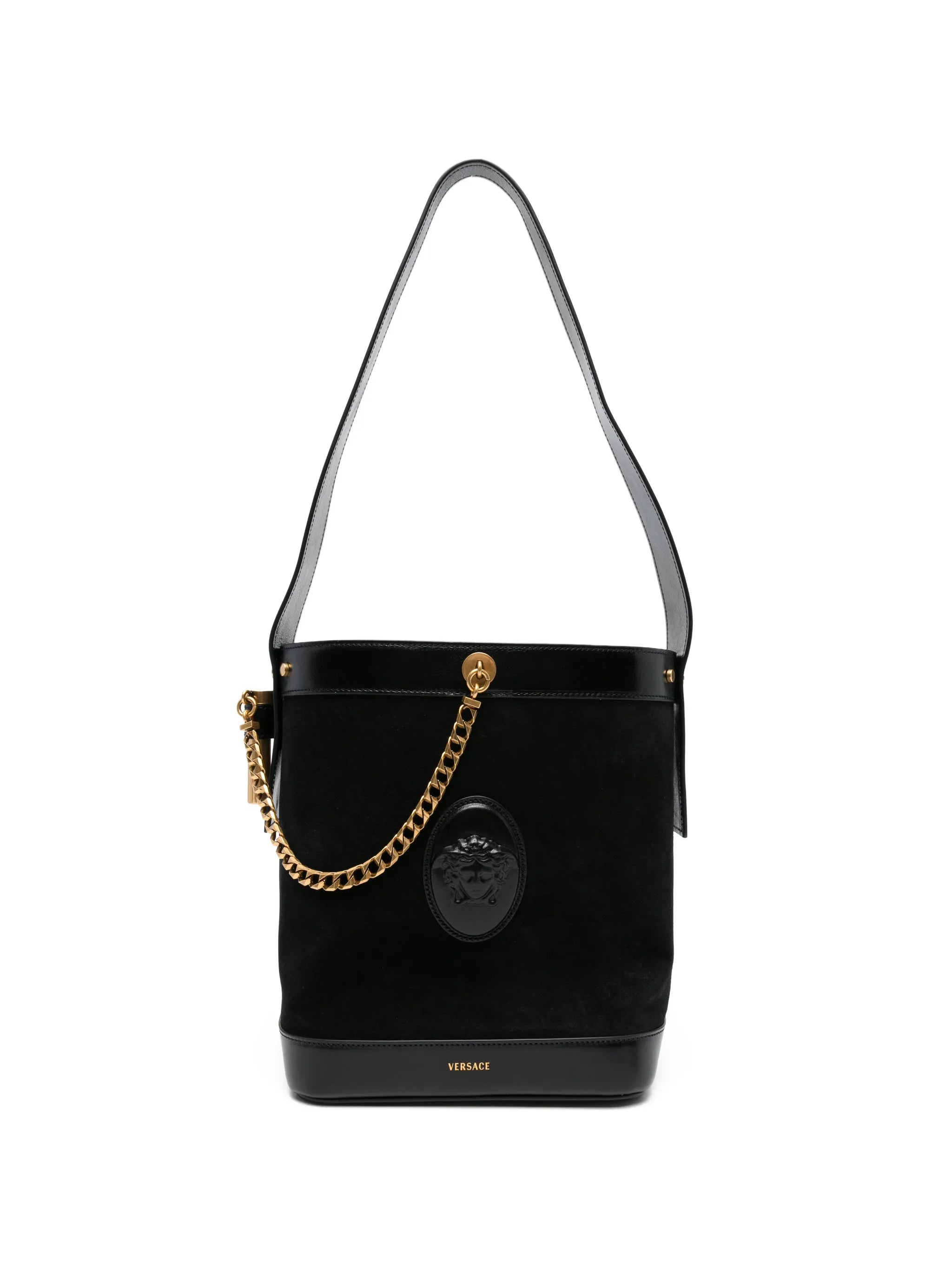chain-detail leather bucket bag