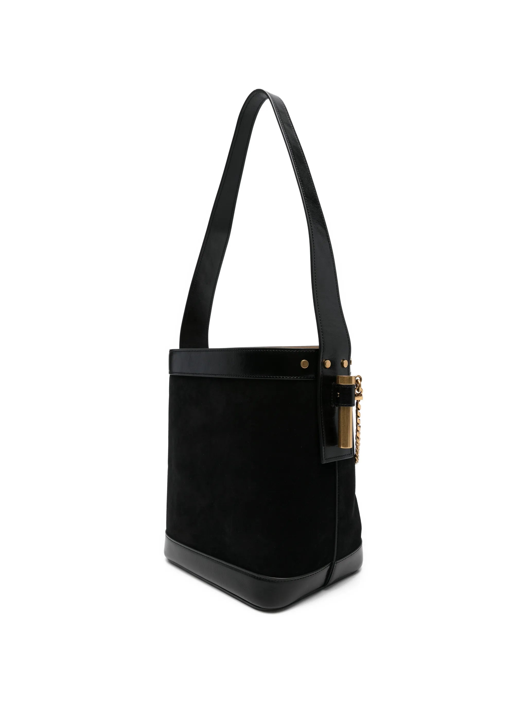 chain-detail leather bucket bag