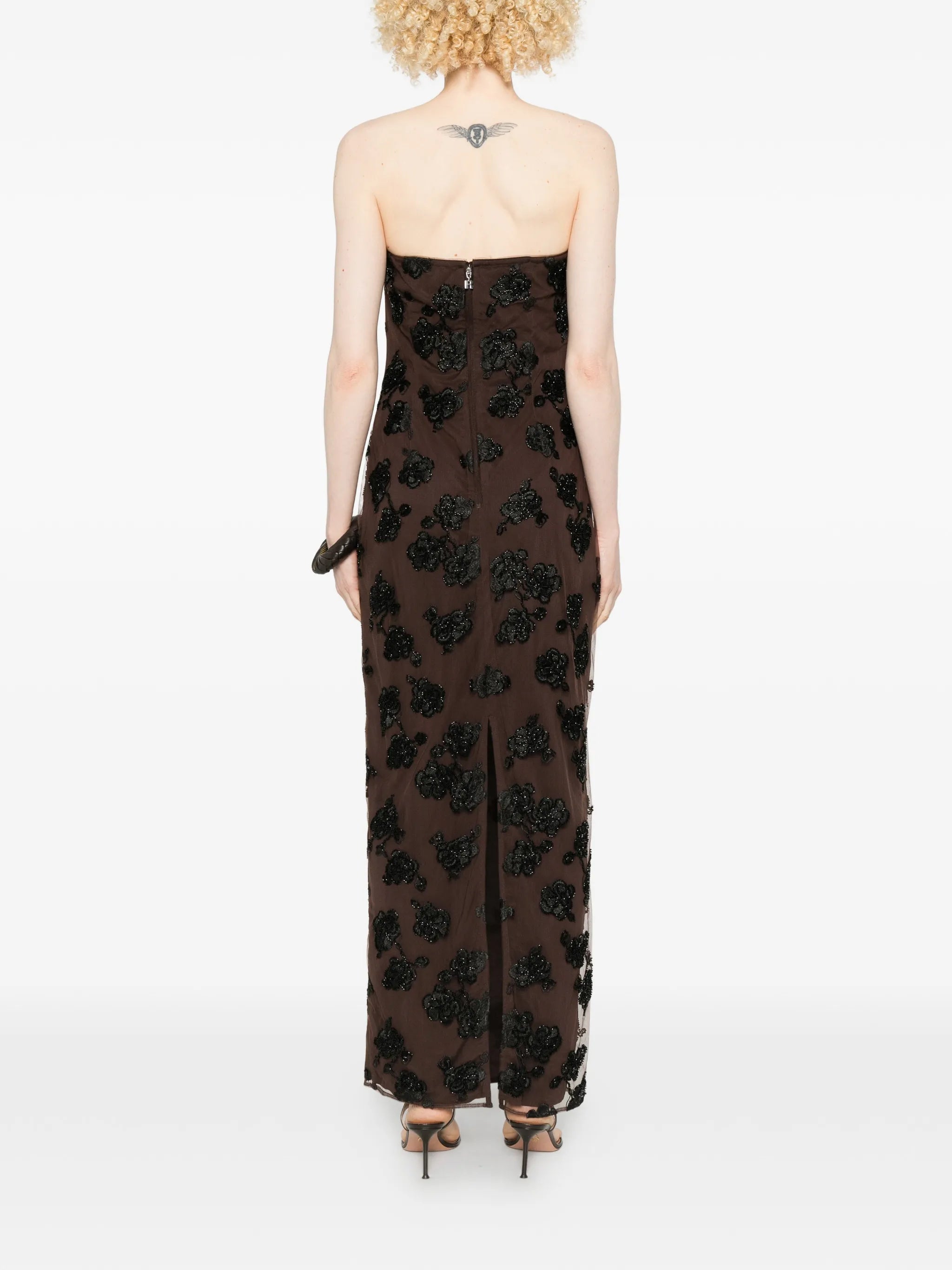 beaded maxi tube dress dark brown