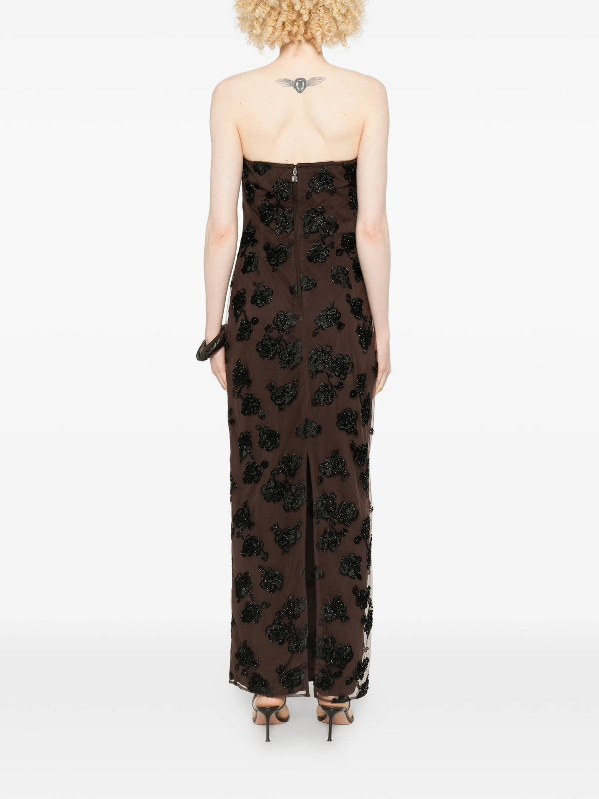 beaded maxi tube dress dark brown