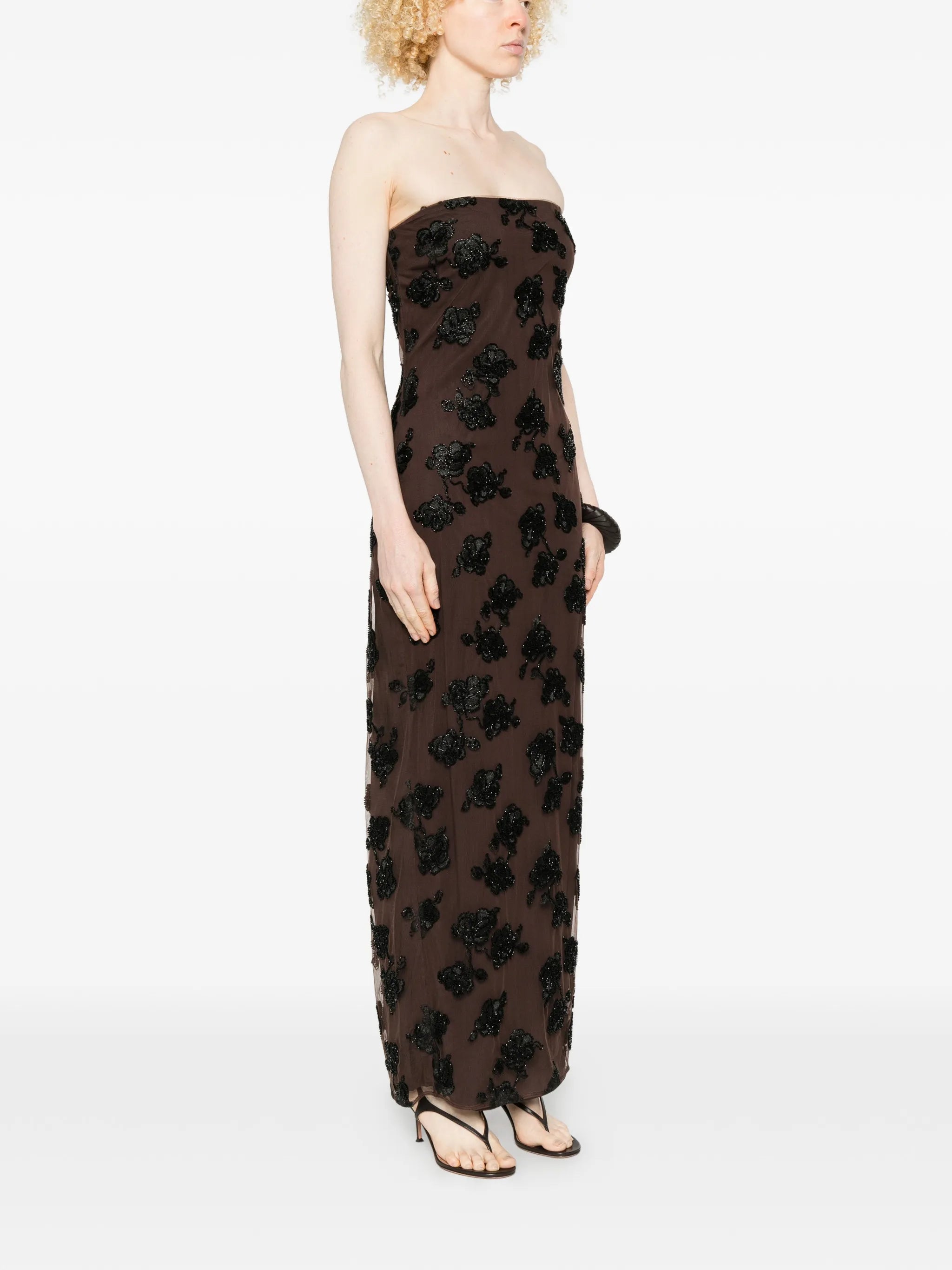 beaded maxi tube dress dark brown