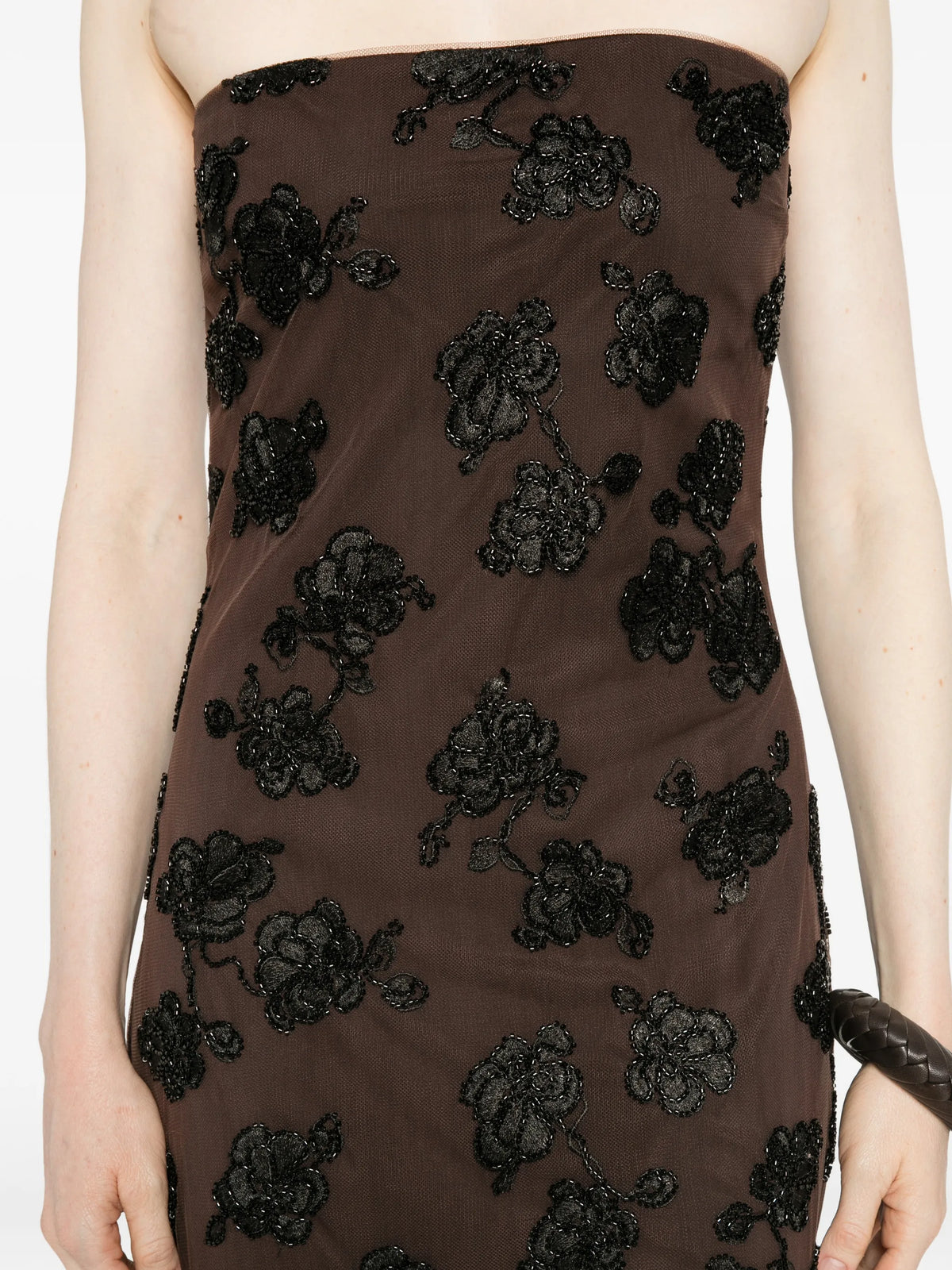 beaded maxi tube dress dark brown