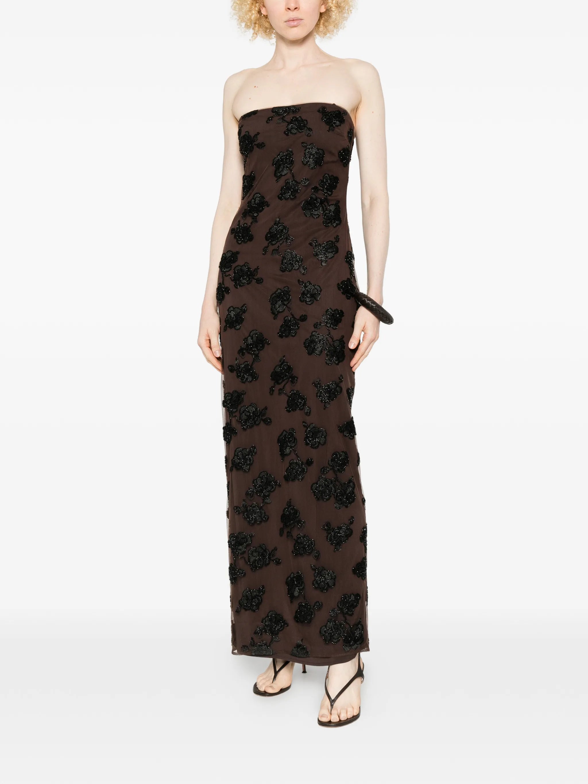 beaded maxi tube dress dark brown