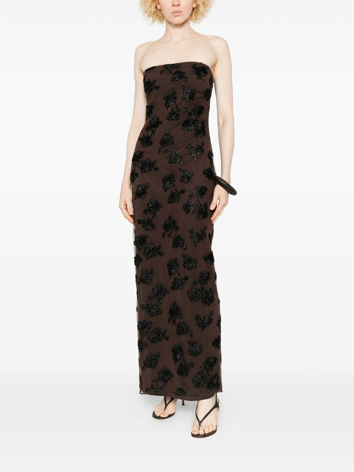 beaded maxi tube dress dark brown