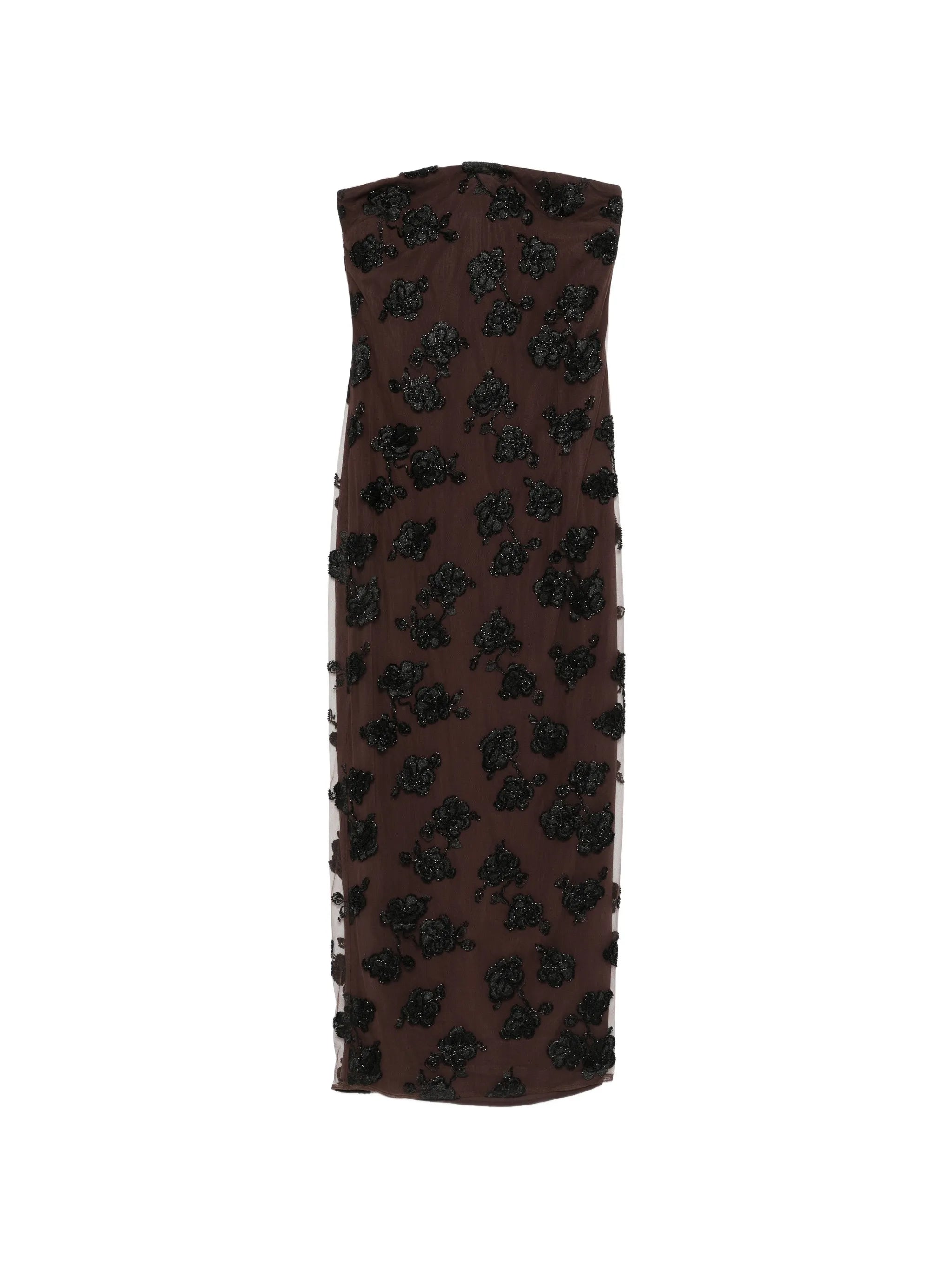 beaded maxi tube dress dark brown
