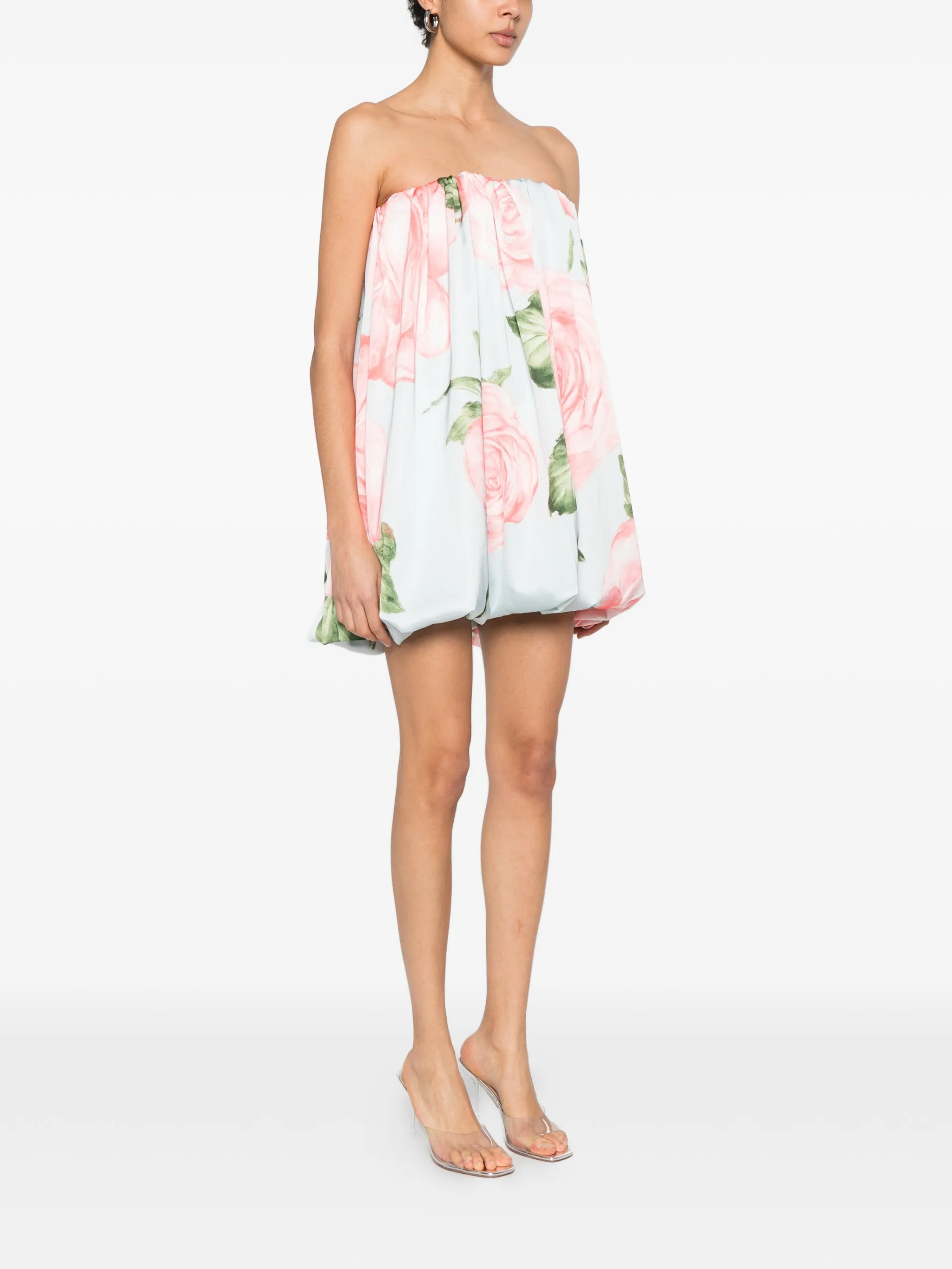 floral strapless mini dress