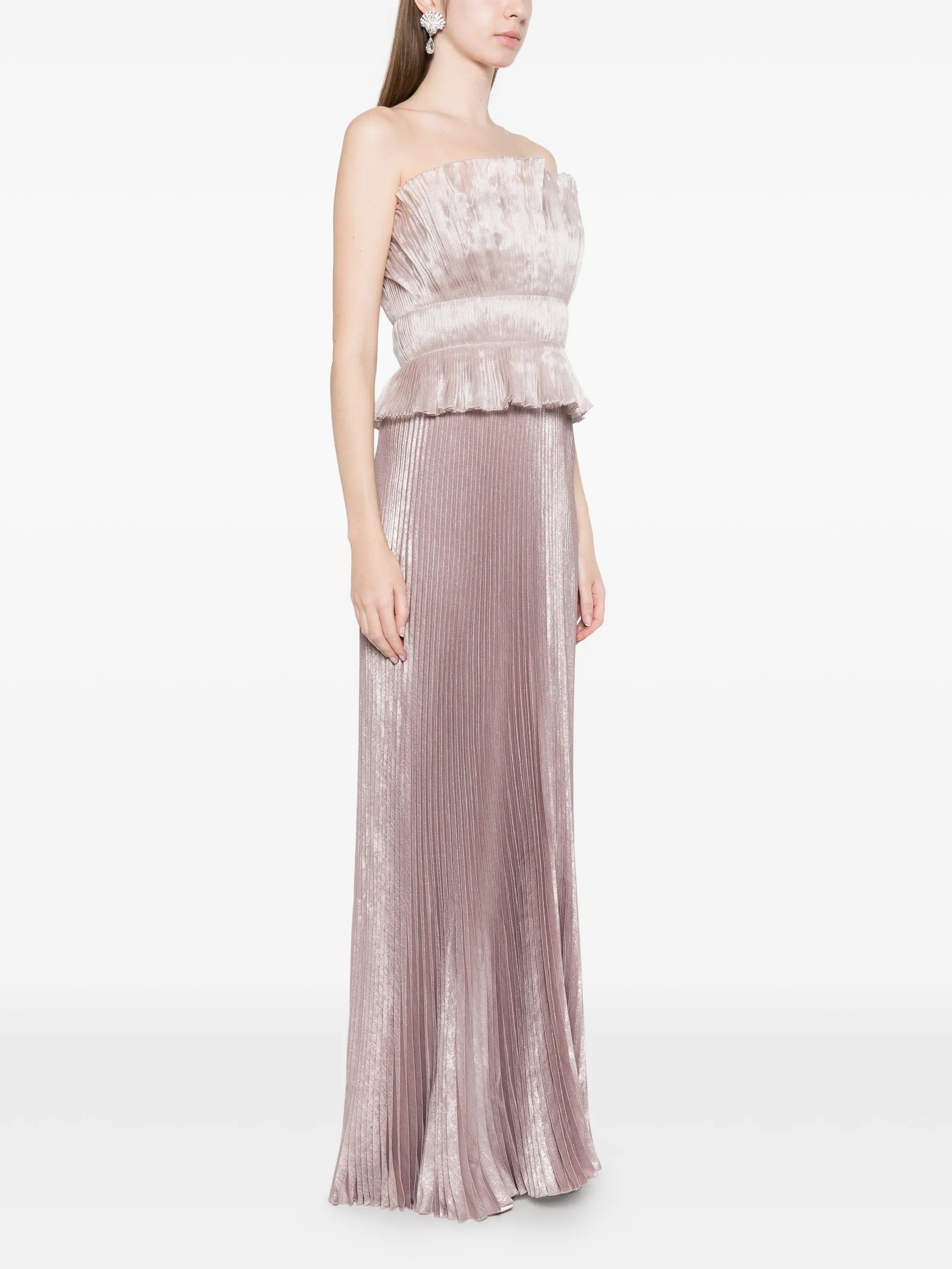 Masquerade pleated peplum gown dress