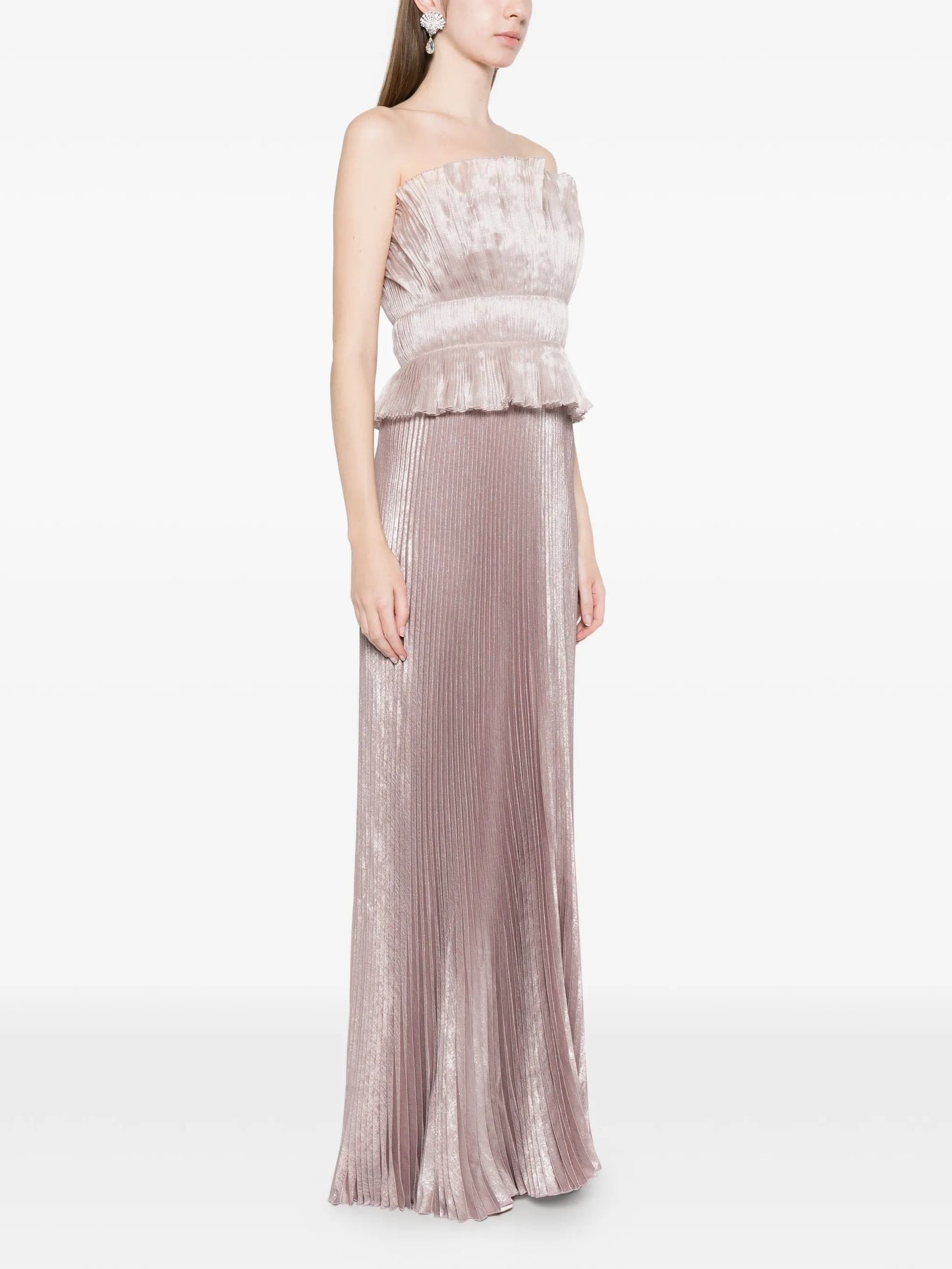 Masquerade pleated peplum gown dress