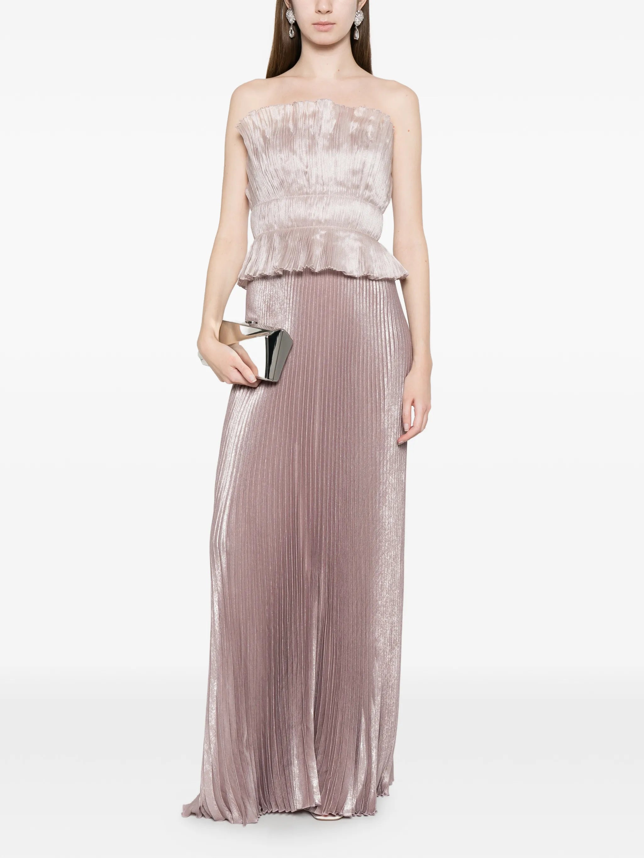 Masquerade pleated peplum gown dress
