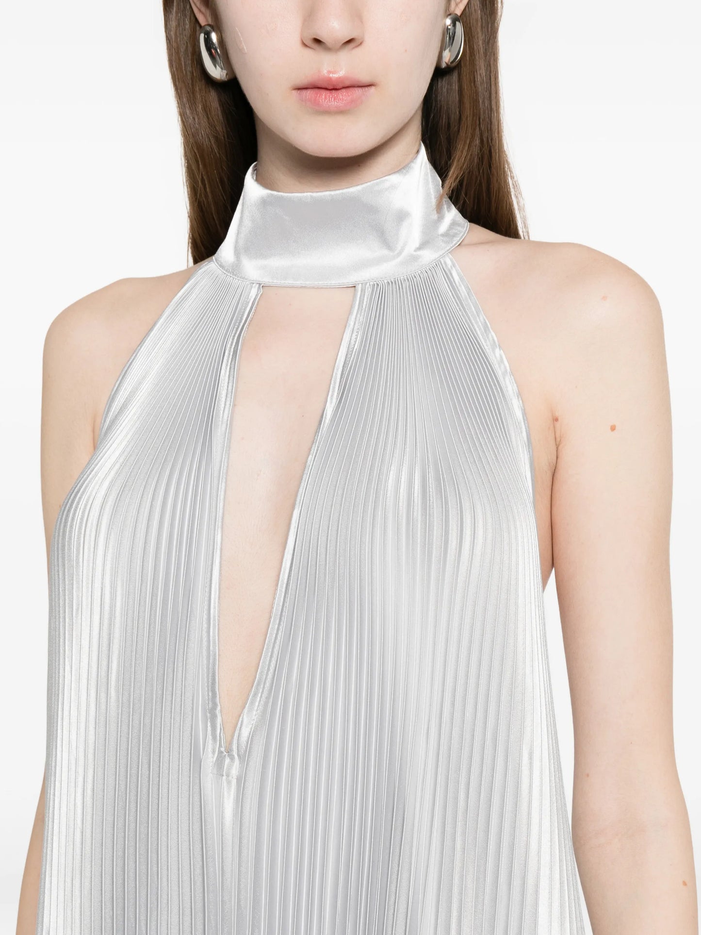 pleated halter gown dress