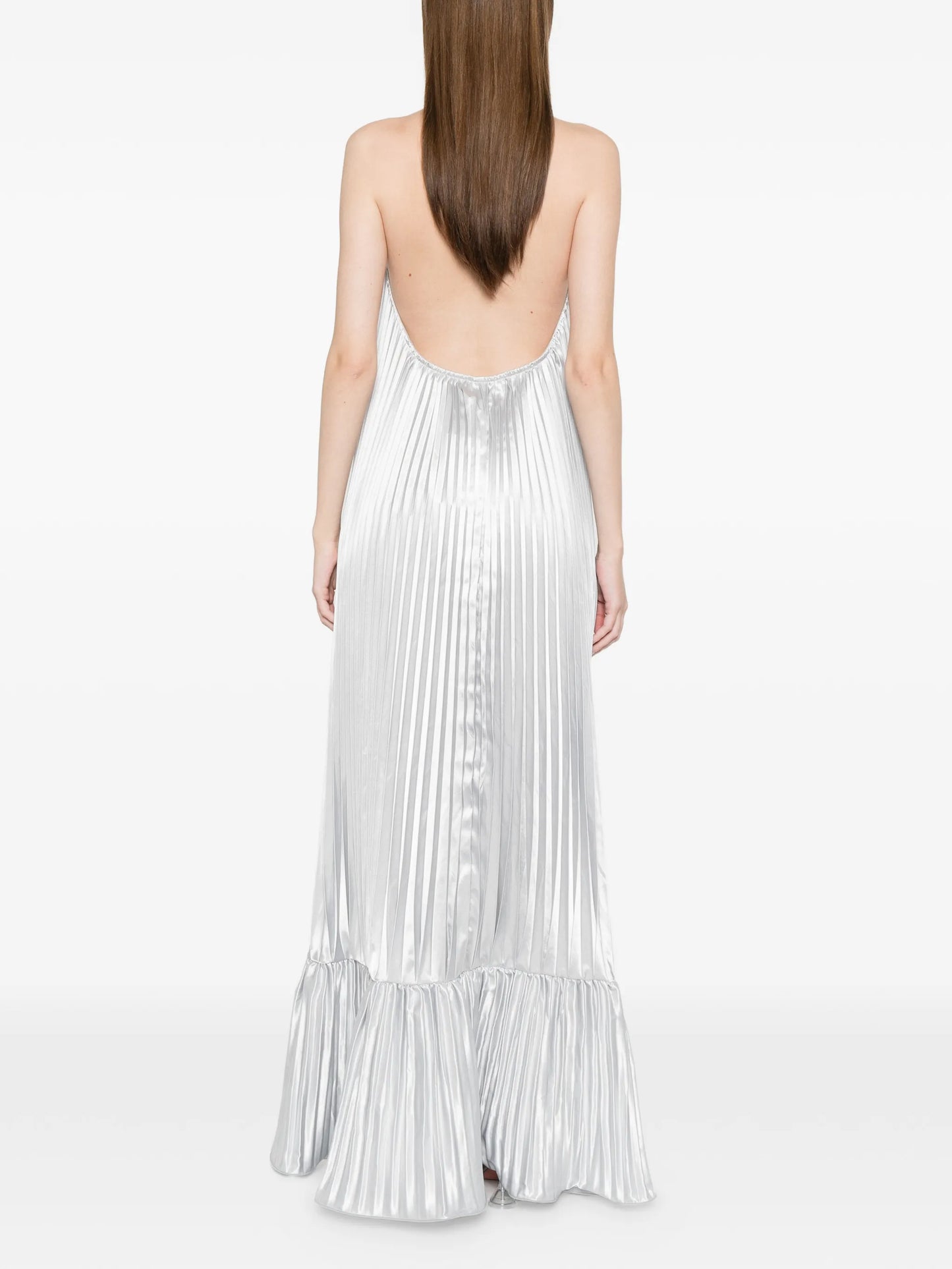 pleated halter gown dress