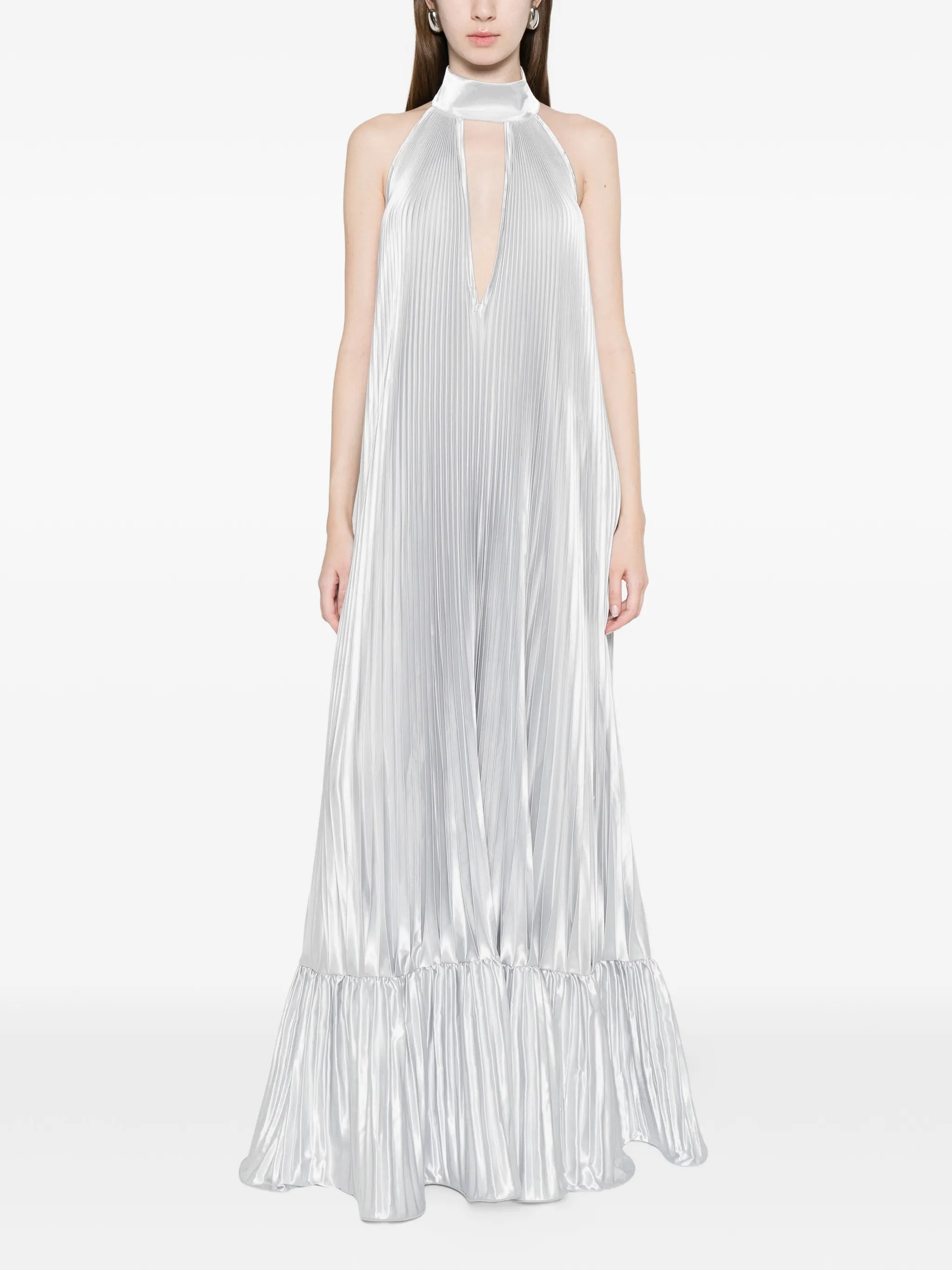 pleated halter gown dress