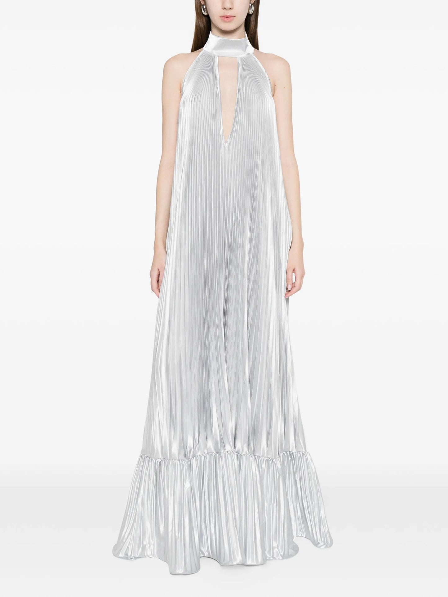 pleated halter gown dress