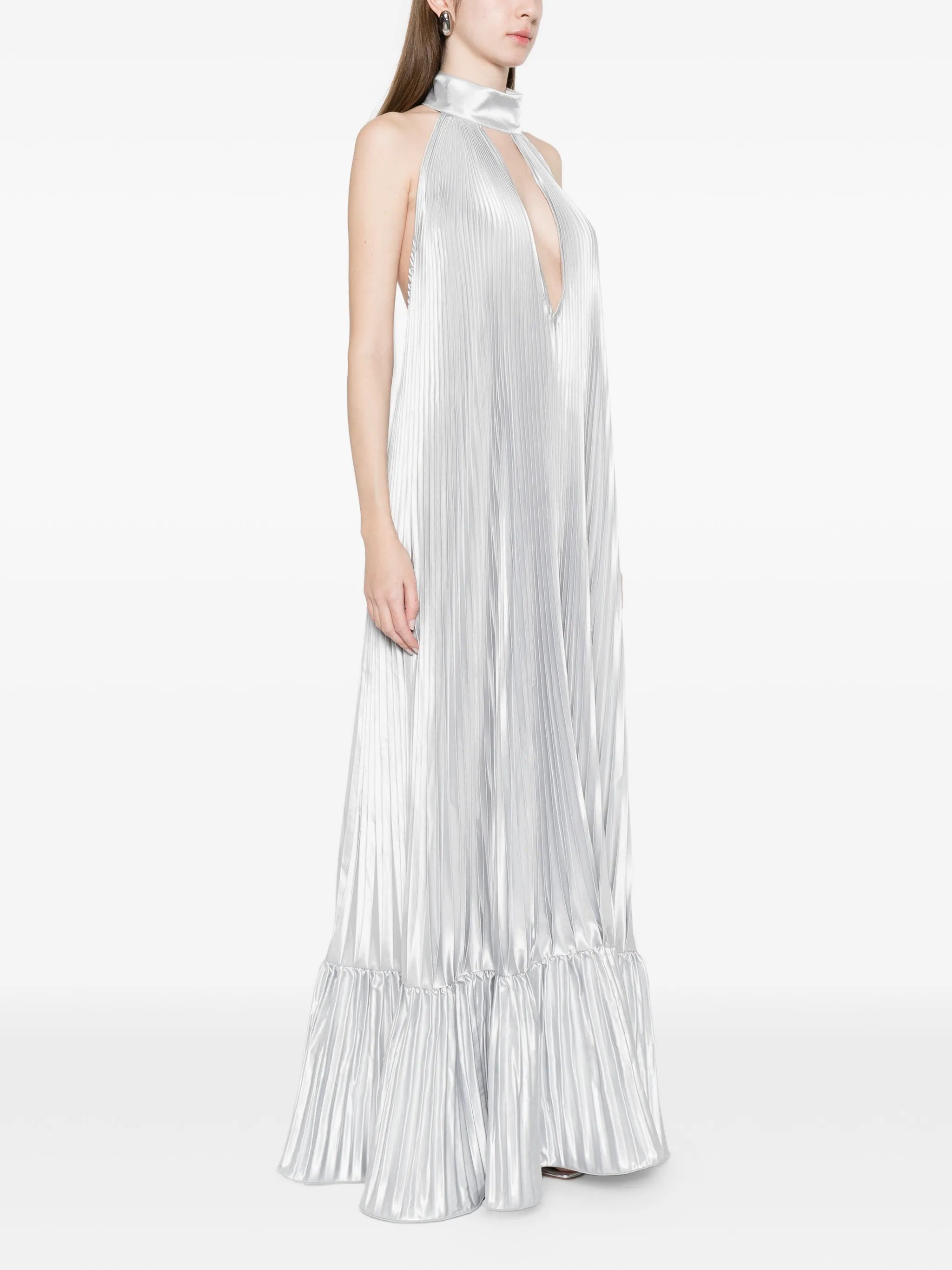 pleated halter gown dress