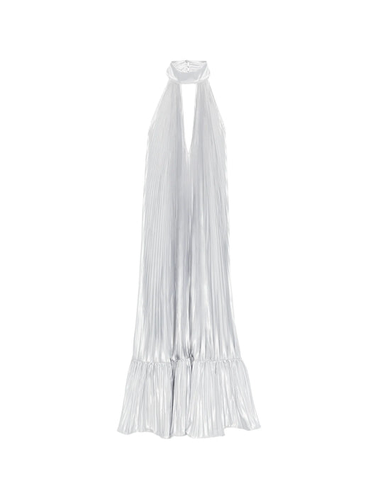 pleated halter gown dress