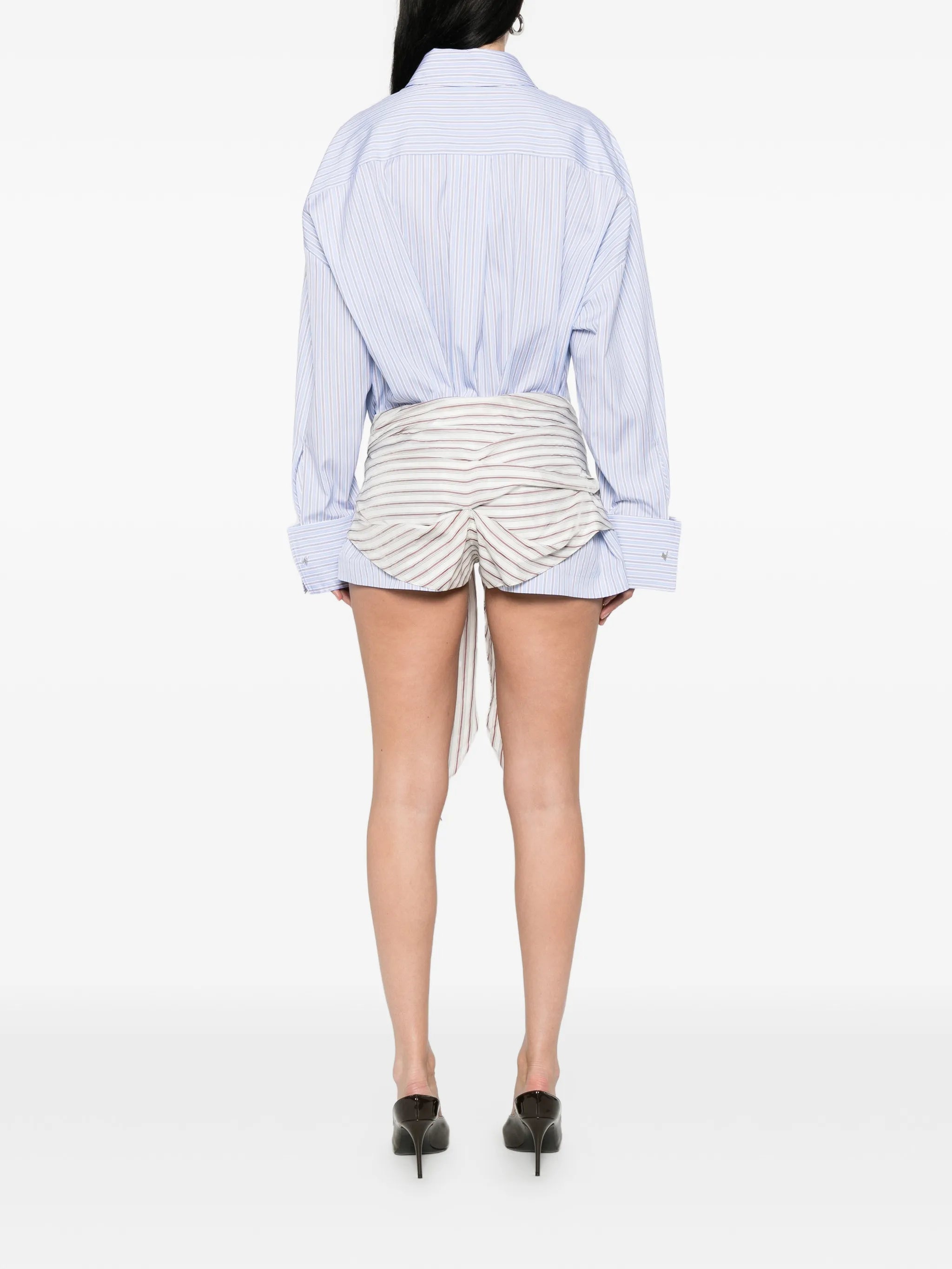 striped-pattern mini shirt dress