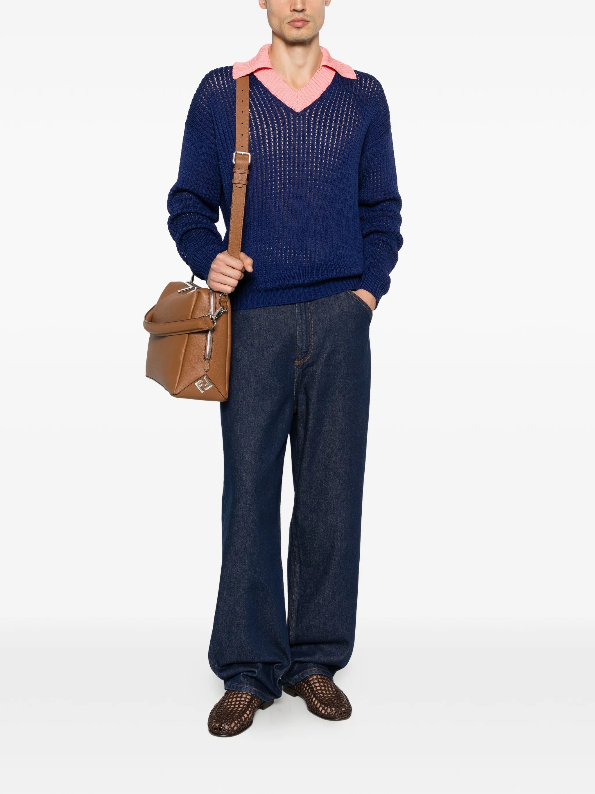 V-neck collared sweater