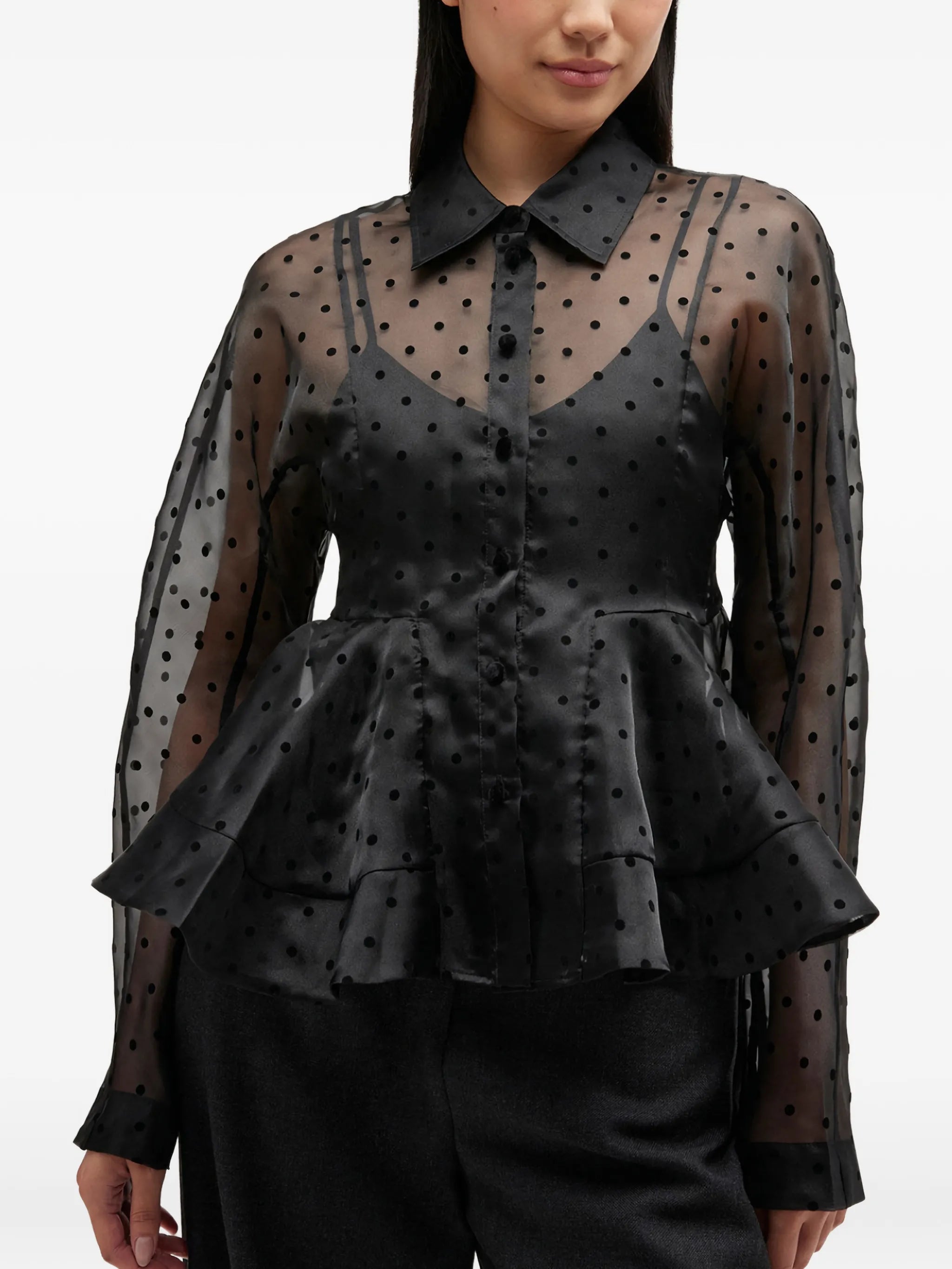 black organza peplum shirt