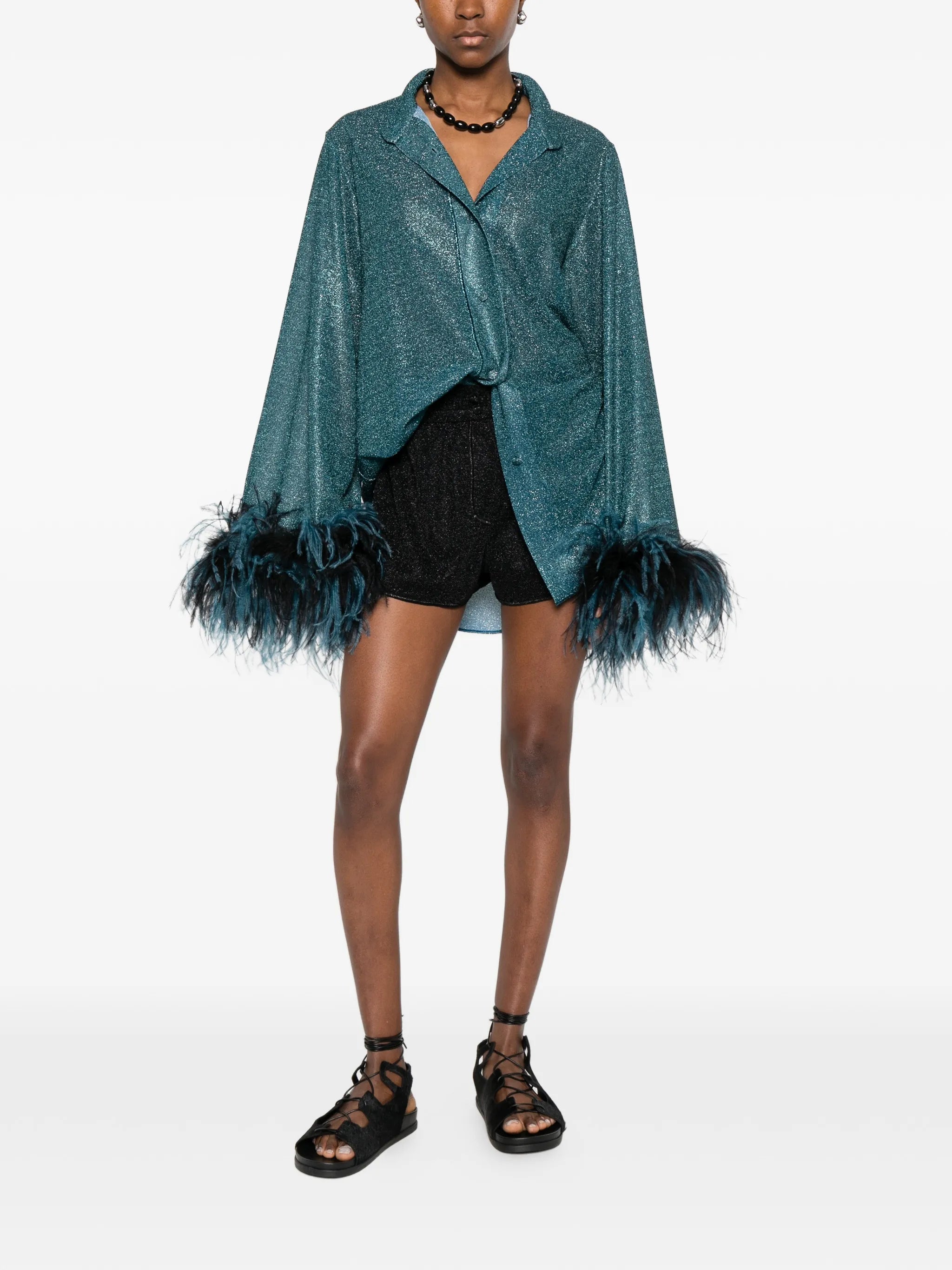 feather-trim shirt