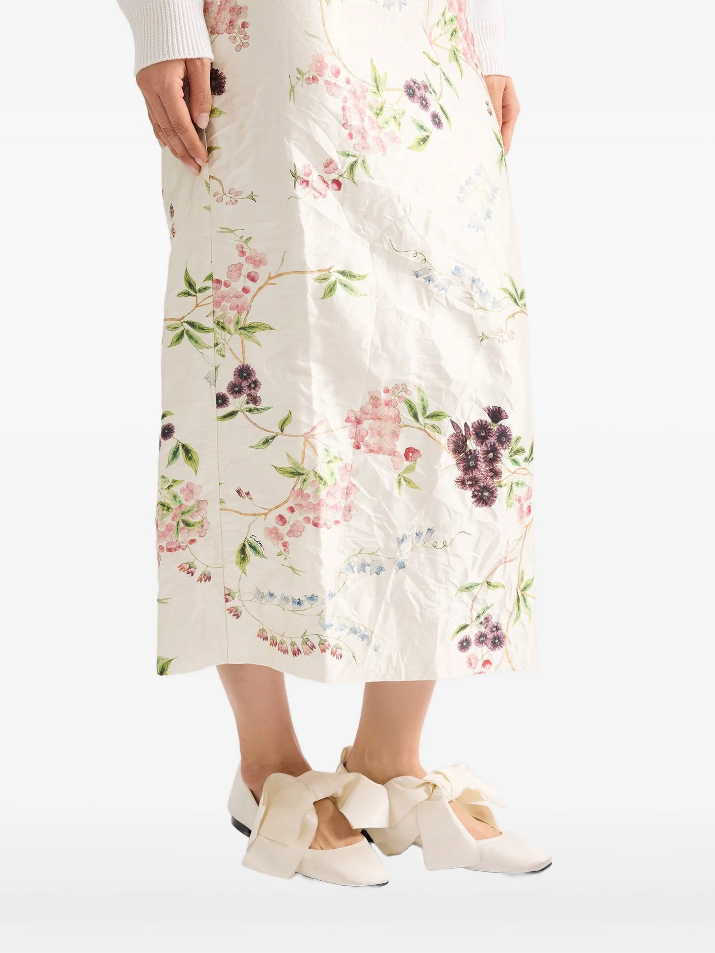 textured floral midi skirt