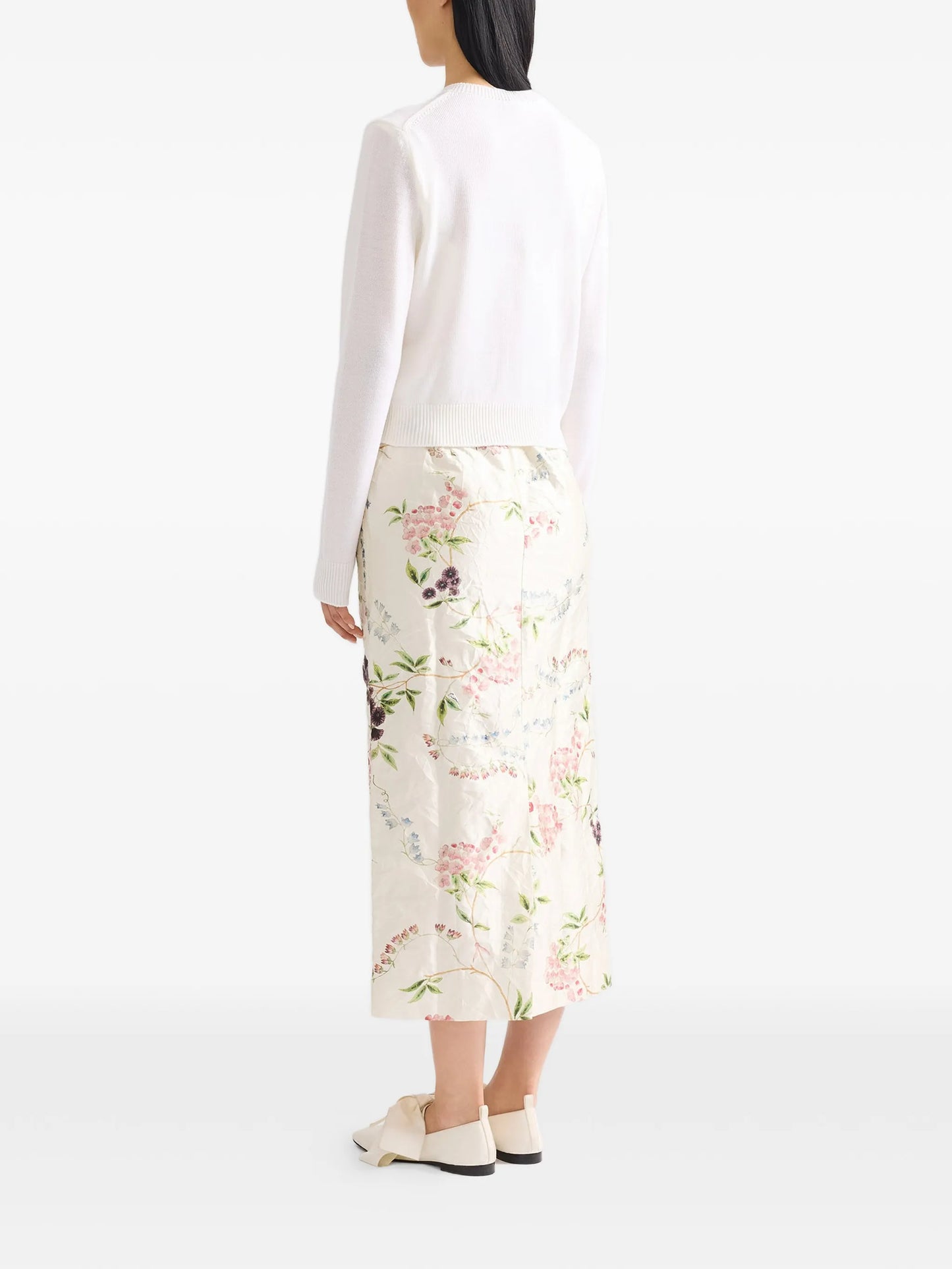 textured floral midi skirt